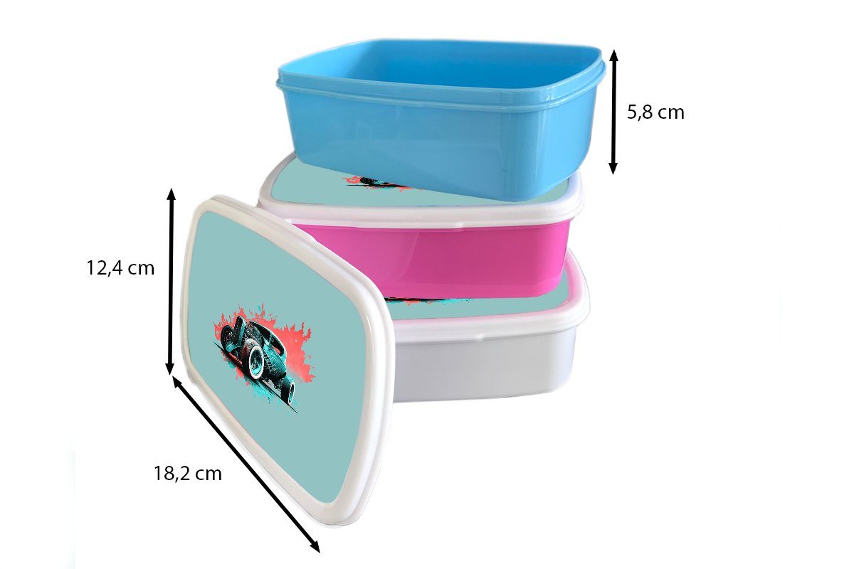 MuchoWow Lunchbox Auto - und Kunststoff, Mädchen für Jungs - Brotdose, Kinder - (2-tlg), Brotbox und weiß Farbe Oldtimer für Grün, Erwachsene