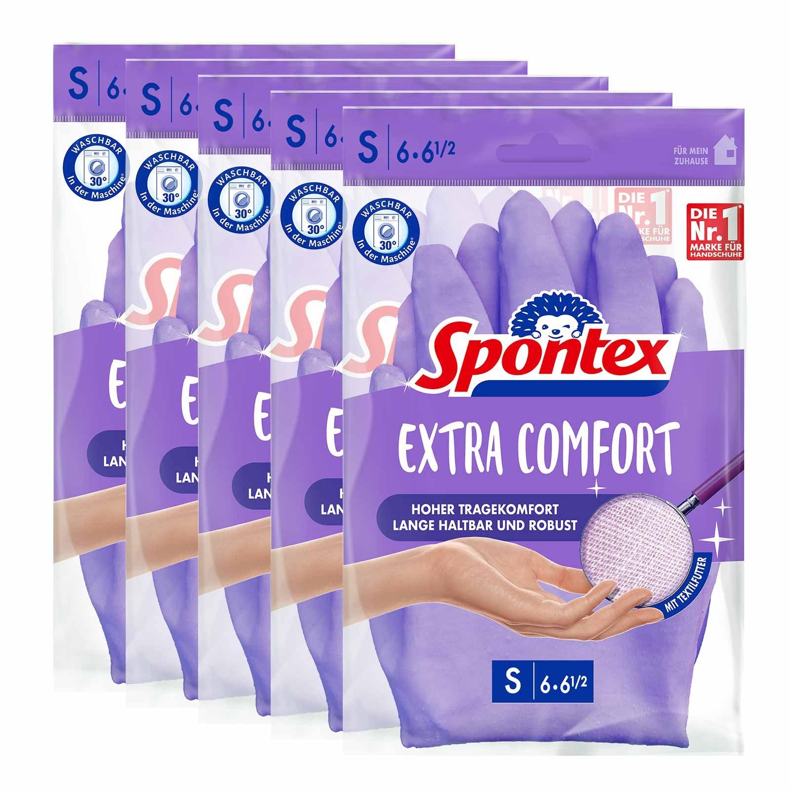 SPONTEX Latexhandschuhe Haushaltshandschuhe Extra Comfort 5 Paar, Handschuhe waschbar (Spar-Set)