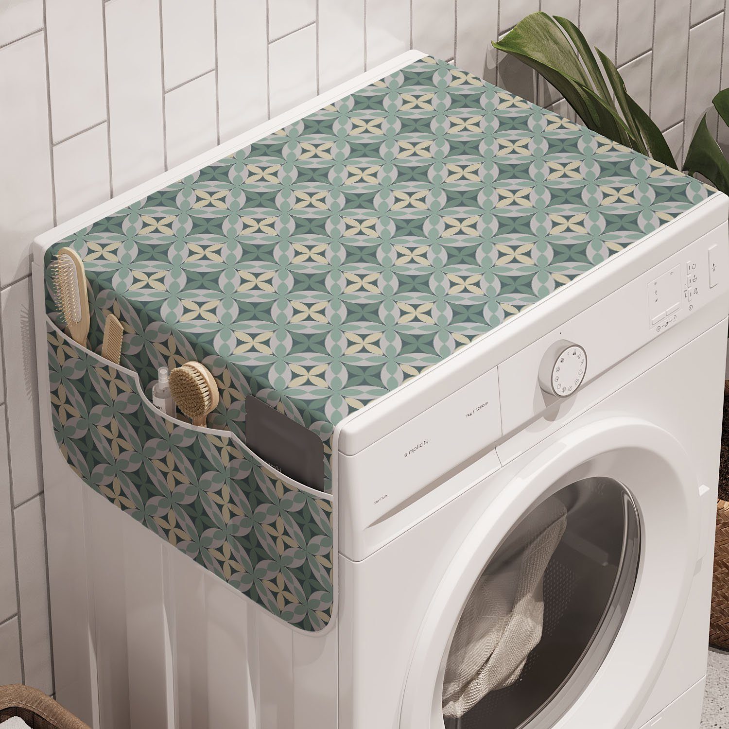 Waschmaschine Mittelalterlichen Badorganizer und Anti-Rutsch-Stoffabdeckung Trockner, für Abakuhaus Geometrische Mosaik Vintage
