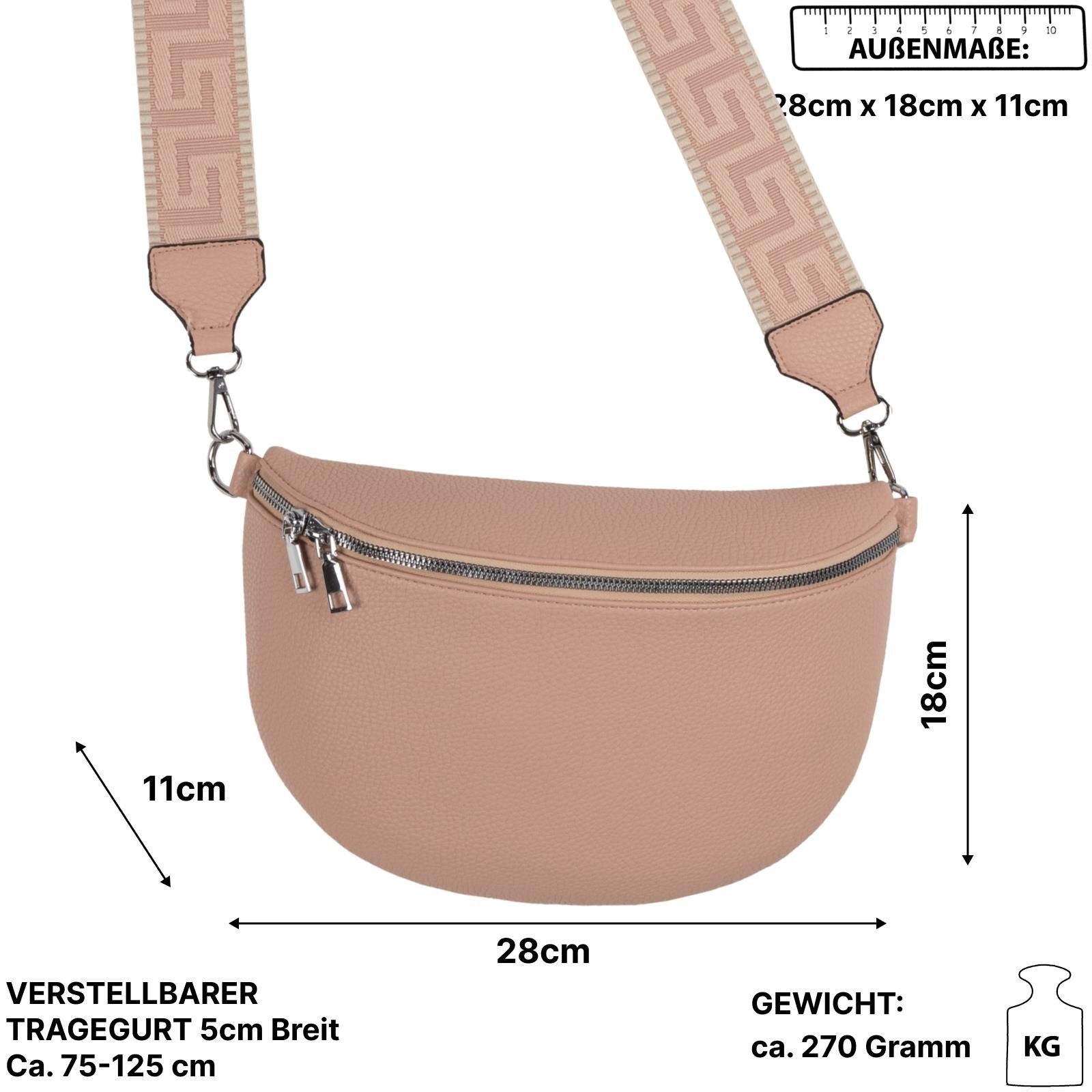 Umhängetasche PINK Crossbody-Bag Hüfttasche Gürteltasche XL Kunstleder als EAAKIE Italy, Umhängetasche CrossOver, Schultertasche, tragbar Bauchtasche