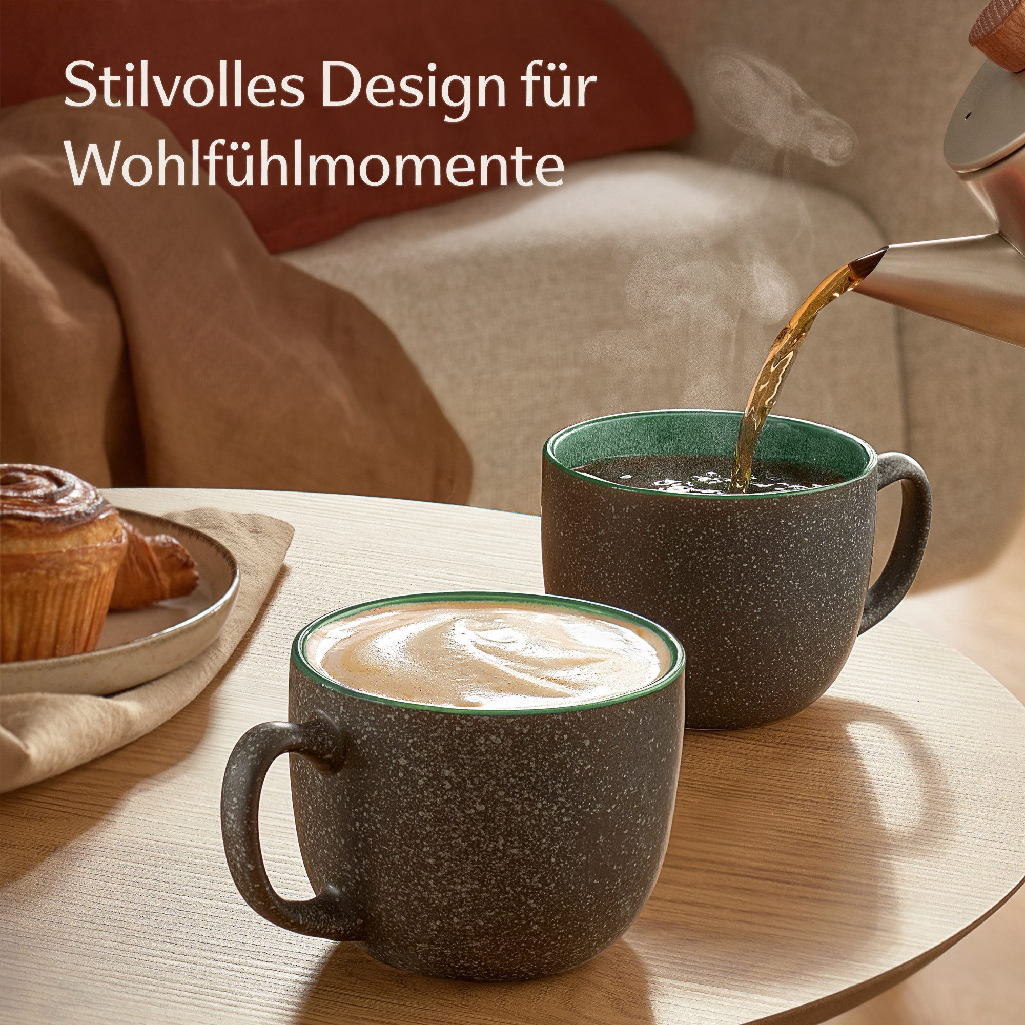 Cosumy Cappuccinotasse Kaffeetassen 4er Set aus Keramik - 350ml, 4-tlg., Keramik, Warm