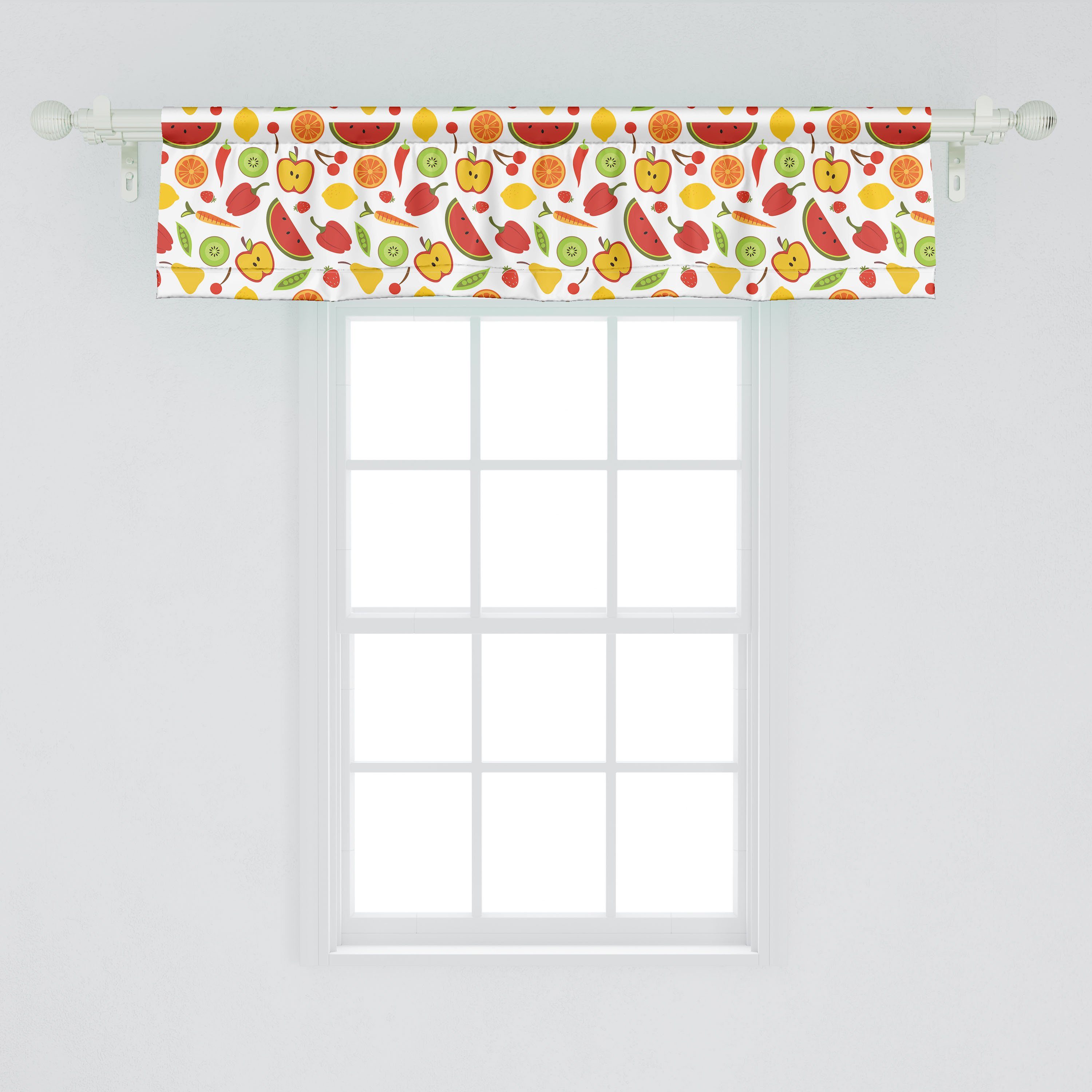 Scheibengardine Vorhang Volant für Schlafzimmer Dekor Stangentasche, Cartoon mit Abakuhaus, Essen in Köstlicher Microfaser, Muster Küche