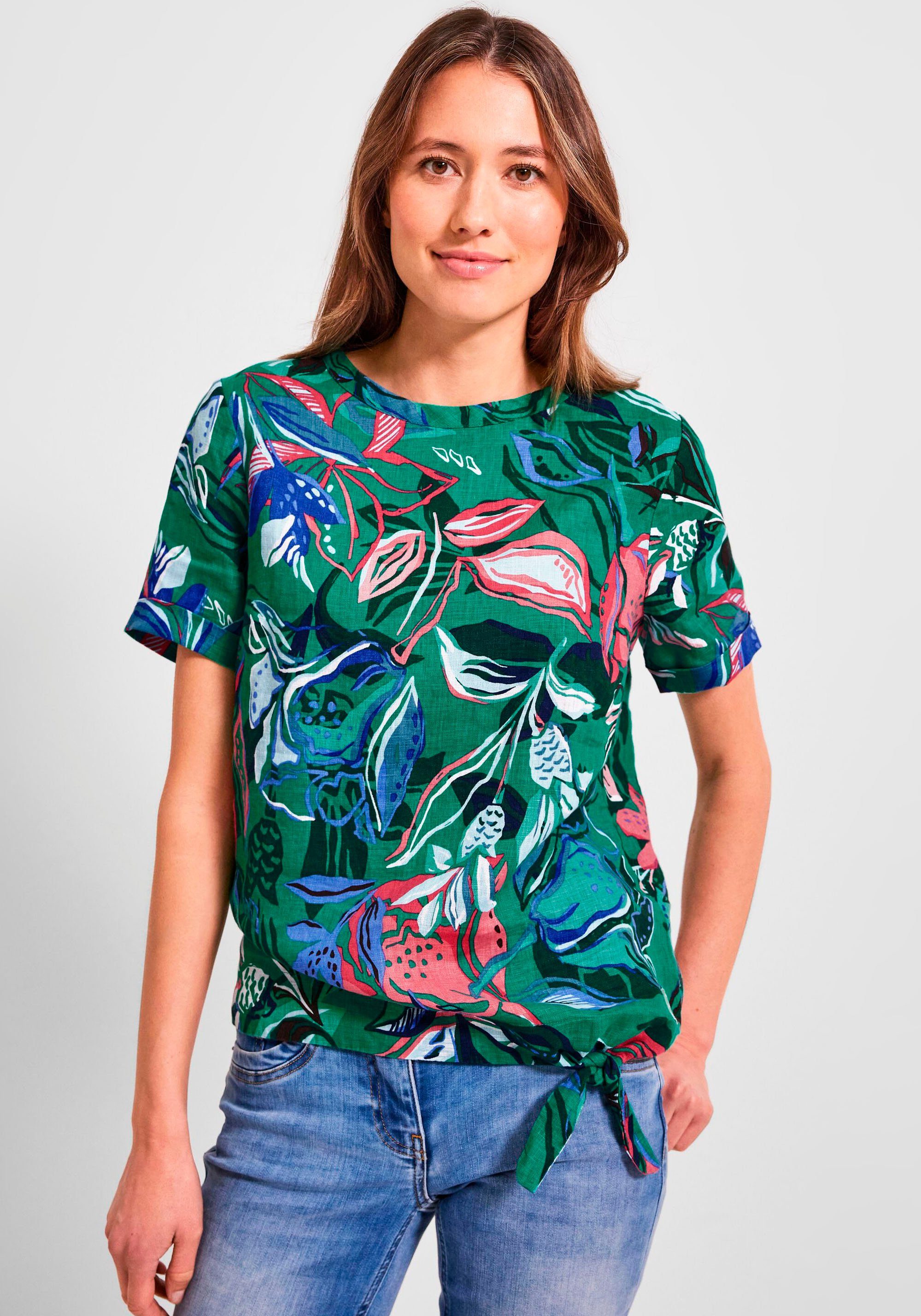 Cecil Druckbluse mit Labelpatch "REUSABLE FIBRE SUSTAINABLE FIBRE" green | V-Shirts