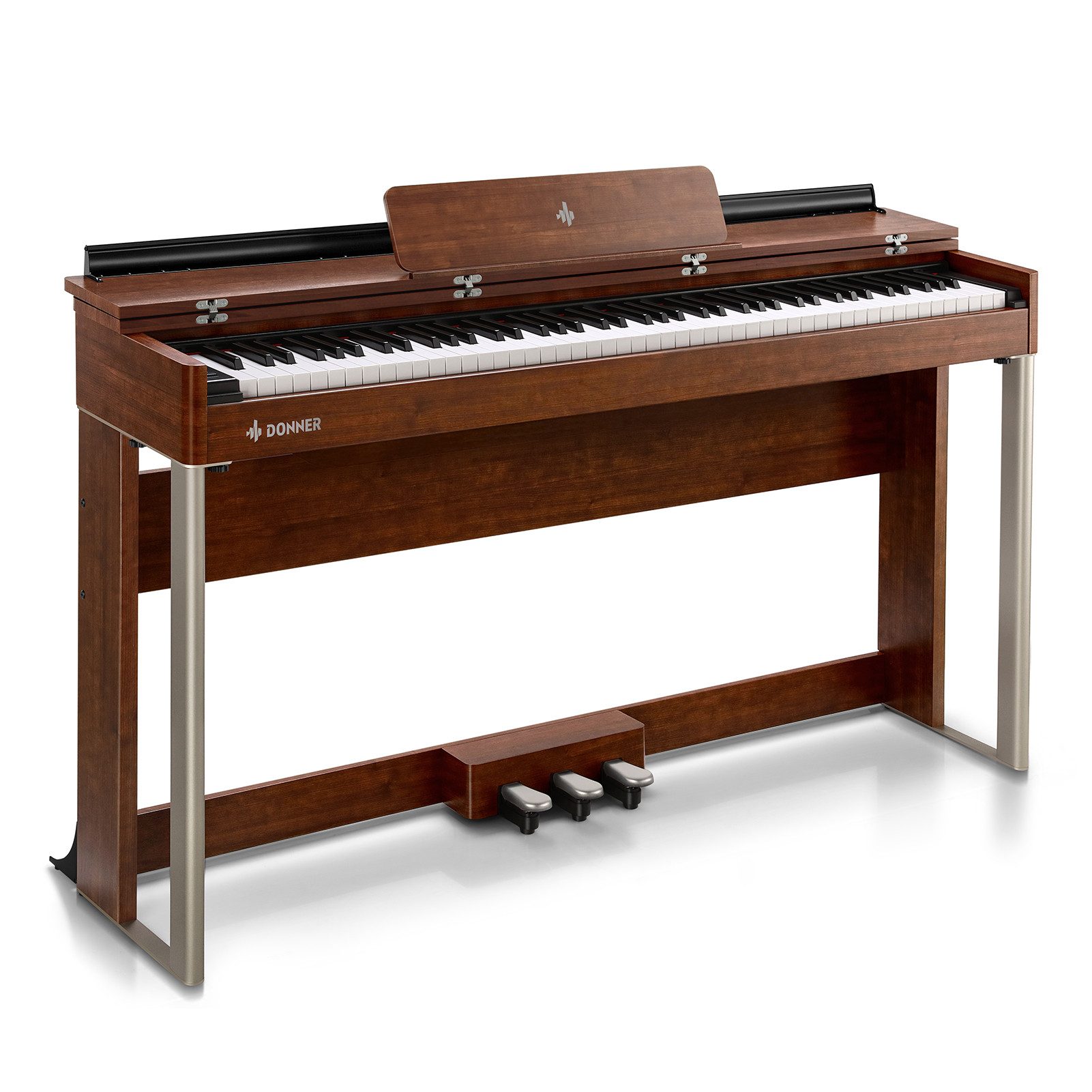 Donner Digitalpiano E-Piano 88 Tasten gewichtetes Hammermechanik Klavier DDP-200 (SET), Holzgehäuse, LCD-Display, 5 Reverb-Effekte, Bluetooth-MIDI, 3 Pedale