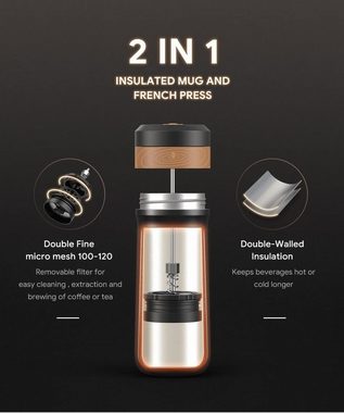 autolock French Press Kanne Tragbare French Press Kaffeemaschine mit einzigartigem Filter 320ml