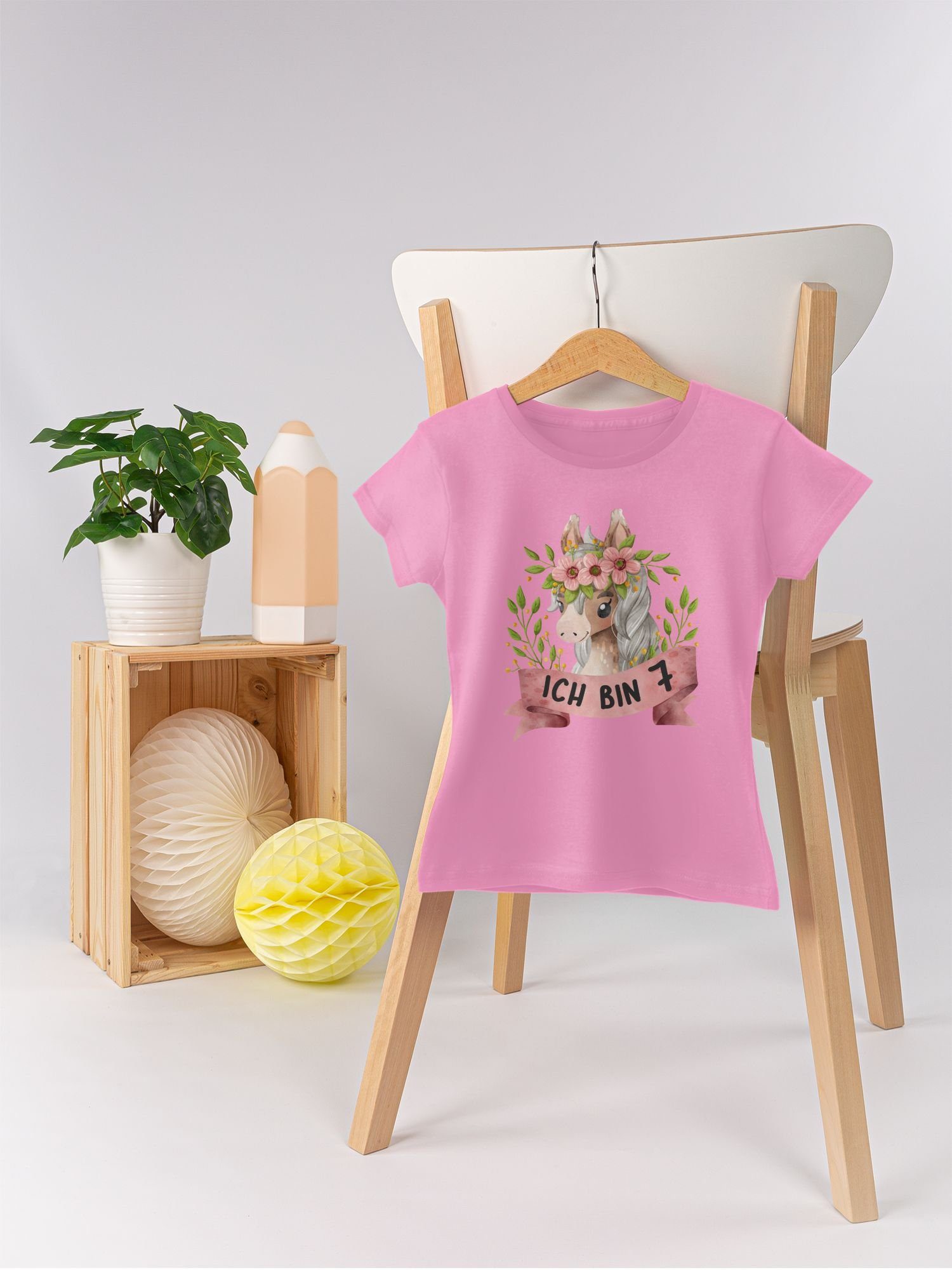 bin Ich sieben Blumen Pferd Rosa 02 Shirtracer T-Shirt mit süßem Geburtstag 7. mit