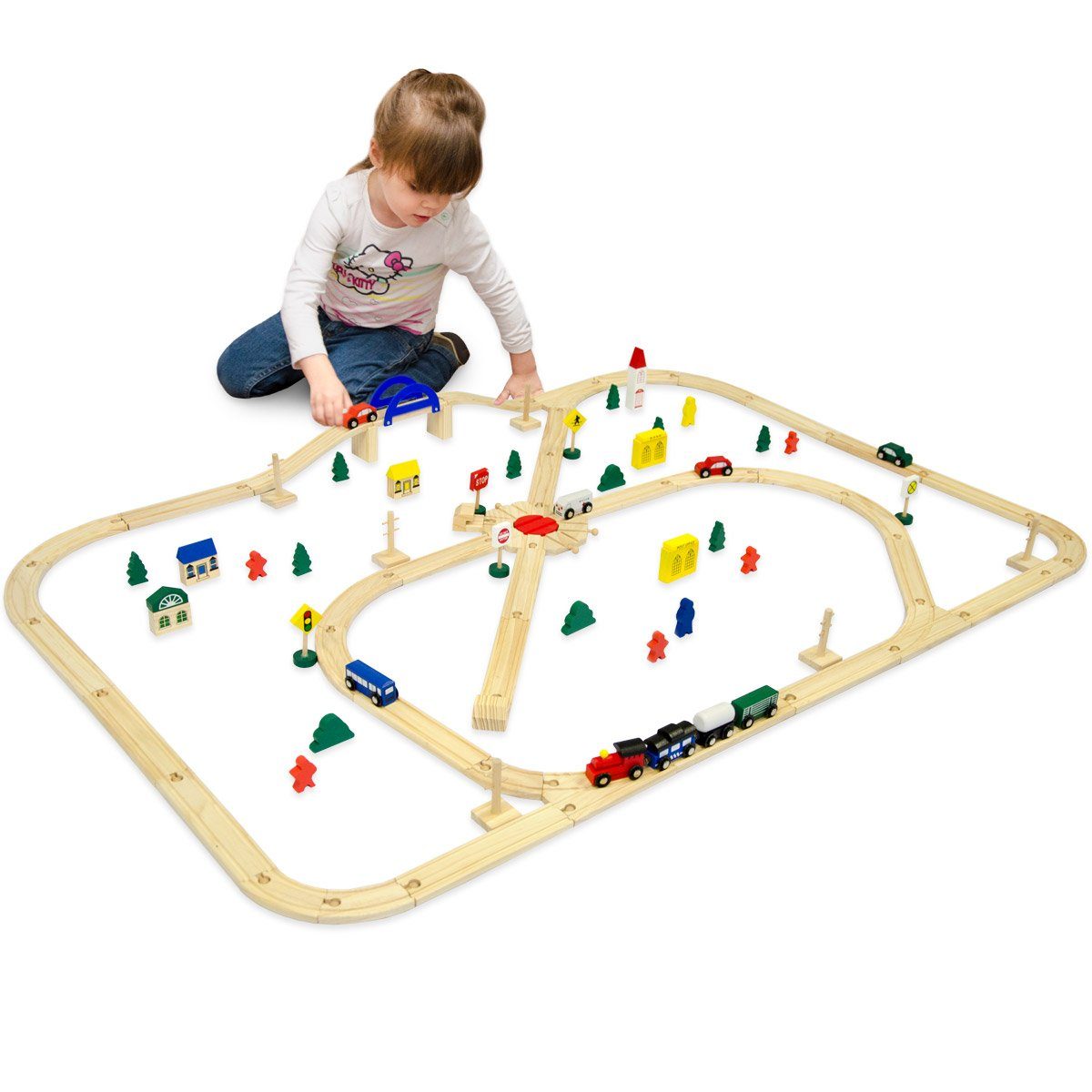 LittleTom Spielzeug-Eisenbahn 96 Teile XXL Holzeisenbahn Set 6m Schienen Ho günstig online kaufen