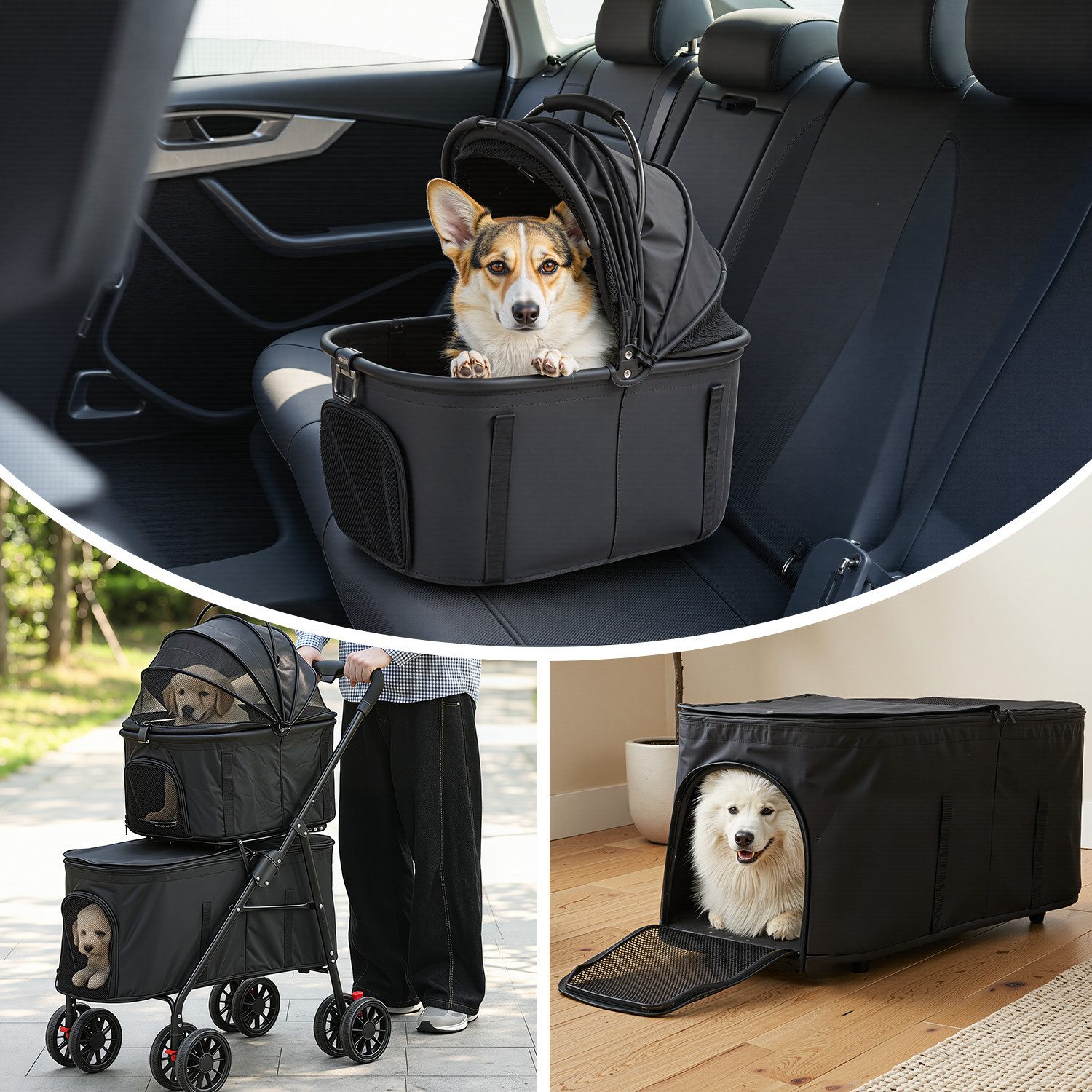 oyajia Hundebuggy 2in1 Hundewagen Faltbar & klappbar mit Netzfenster, (Hundewagen, Stoßfest & platzsparend für kleine Hunde/Katzen), Haustierbuggy für 2 Tiere bis 15kg