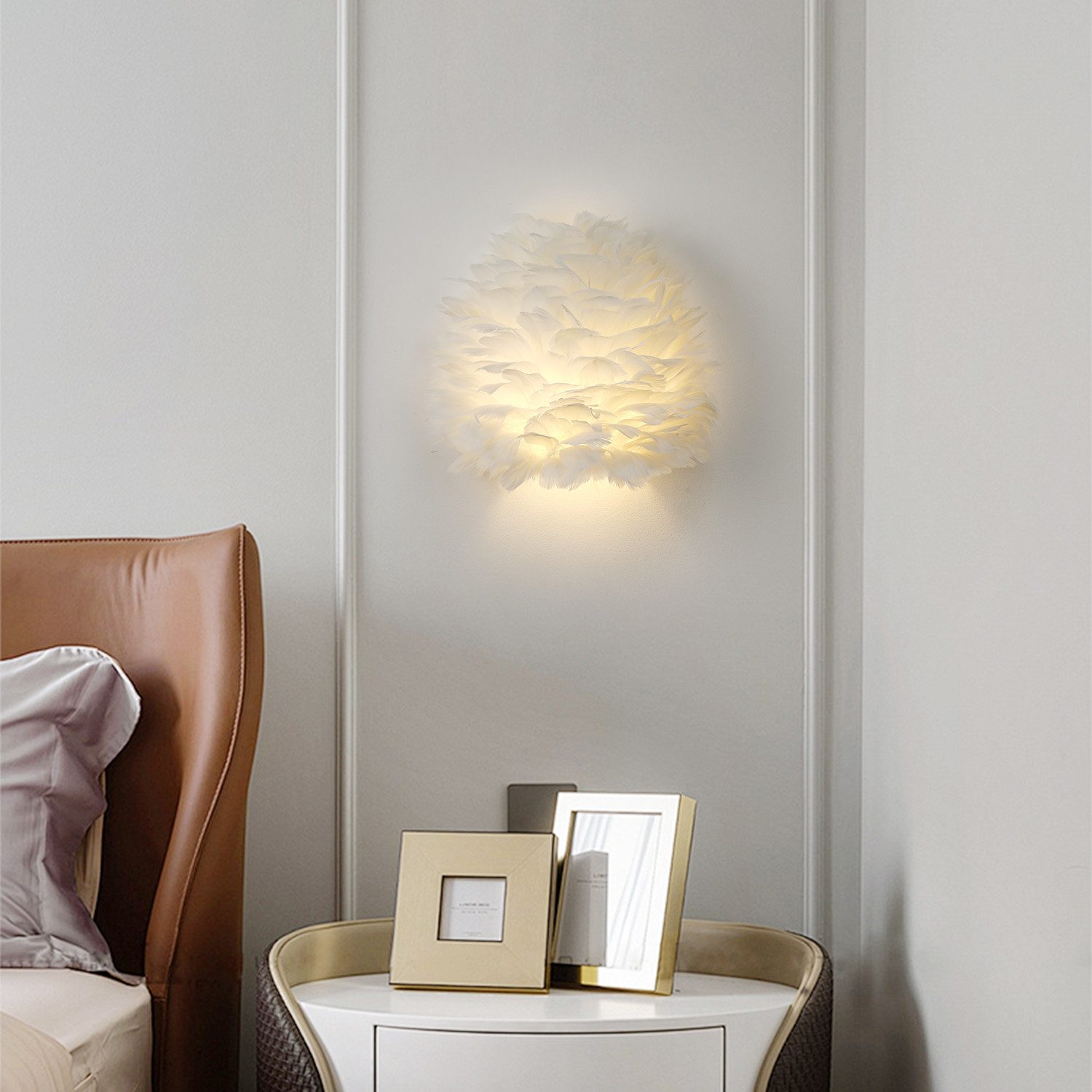 JDONG Wandleuchte 30CM Moderne Kreative Weiße künstliche Feder Wandlampe, E günstig online kaufen