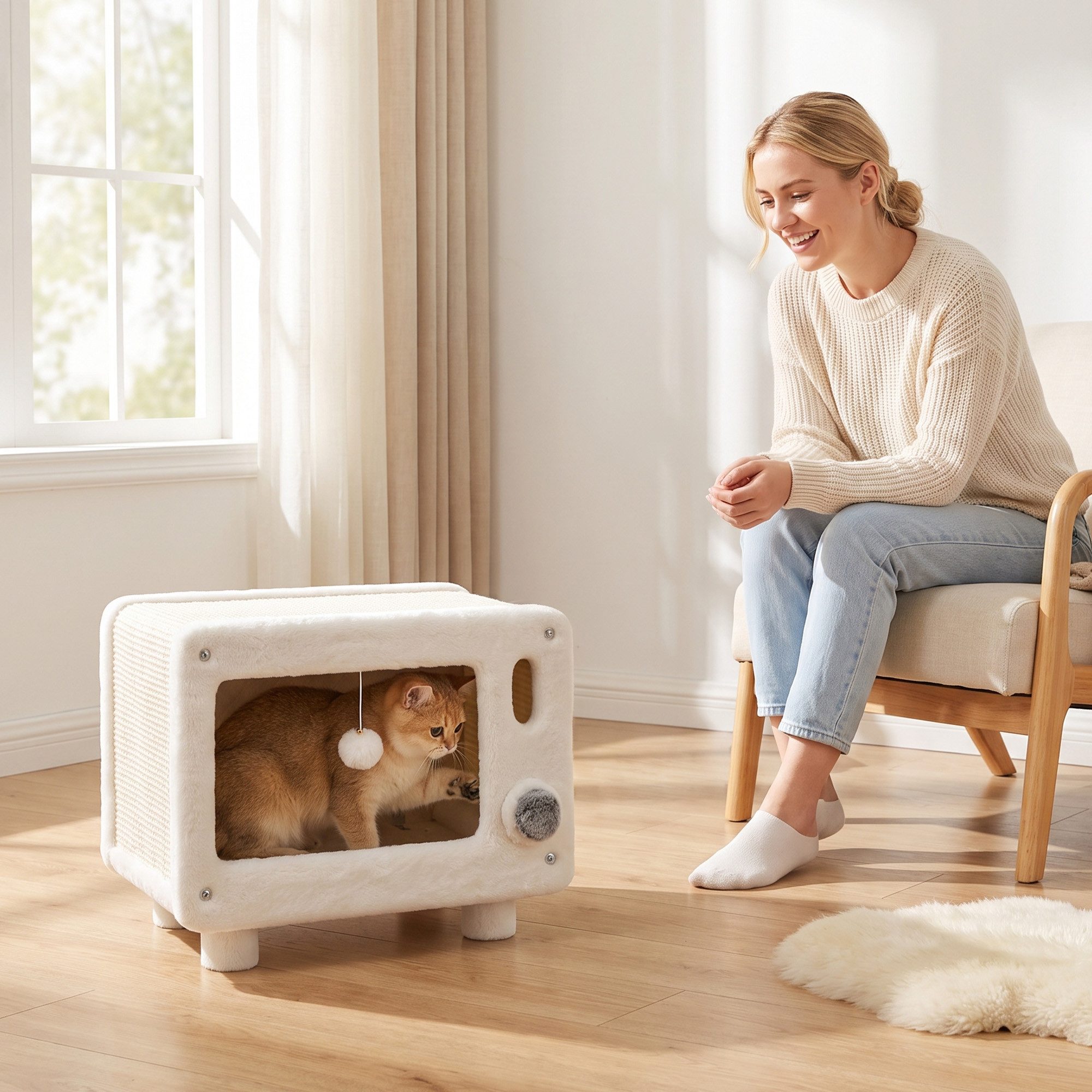 PawHut Tiertransporttasche Katzenhöhle mit Sisal-Kratzmatte, TV-Design mit Hängematte bis 7 kg, BxTxH: 50x33x42 cm