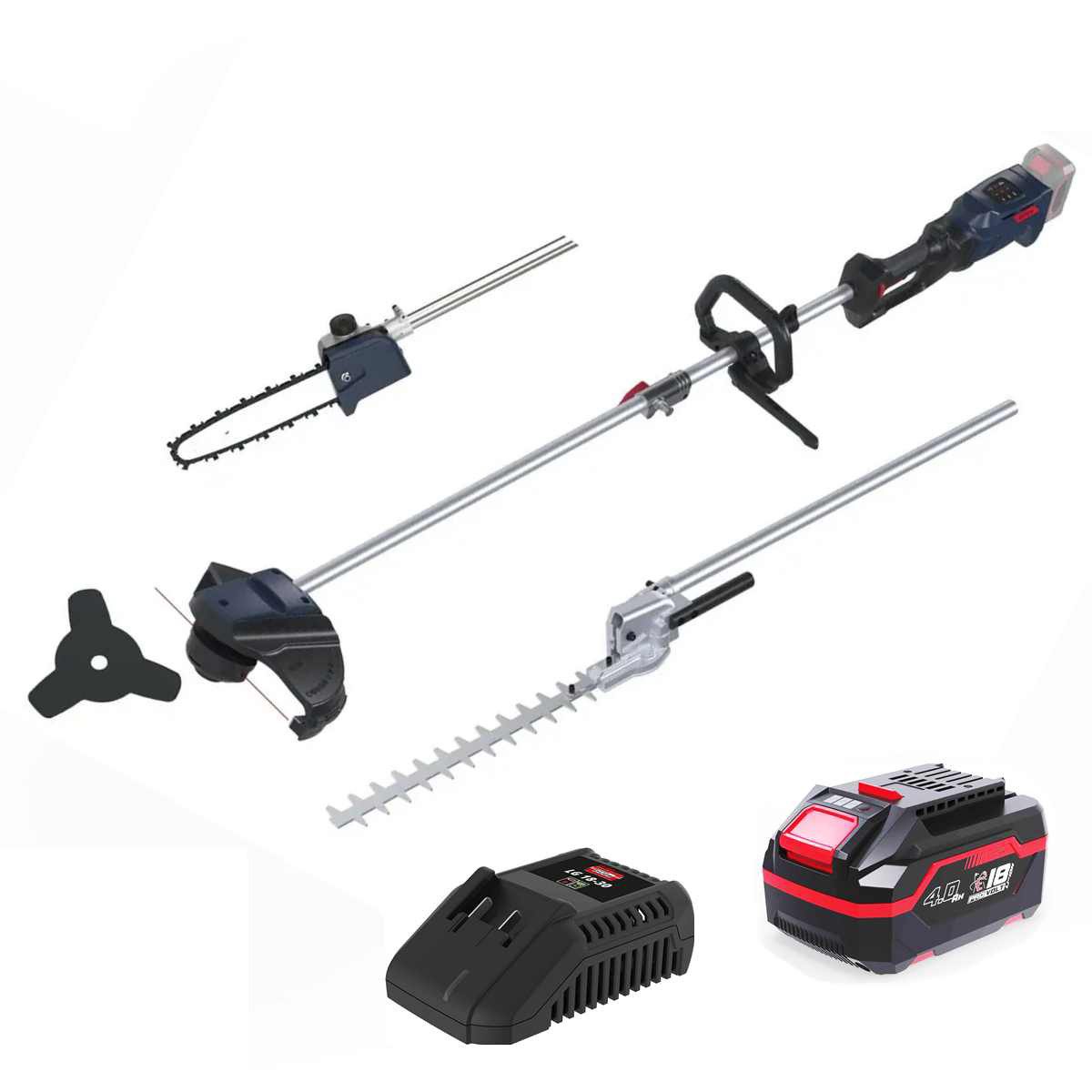 Güde Akku-Motorsense 18V Freischneider Trimmer Heckenschere Astkettensäge Akku 4.0 Ah 4in1