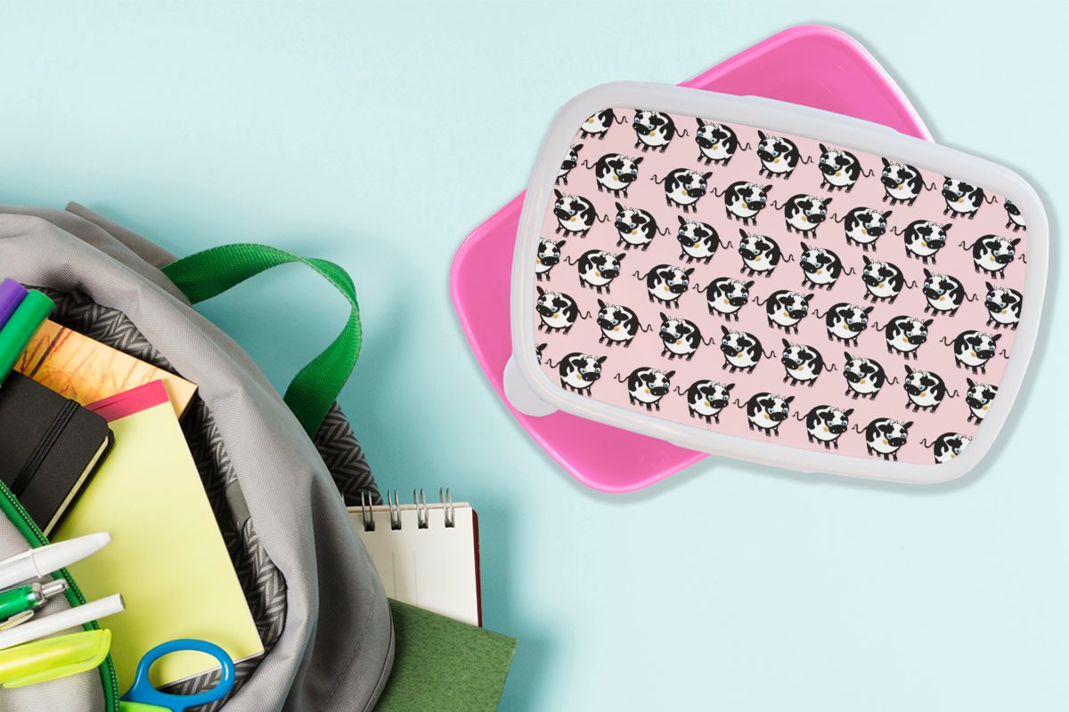 Kunststoff Brotdose für Rosa Kuh - Muster, Mädchen, - (2-tlg), Brotbox Kunststoff, Lunchbox Kinder, Snackbox, Erwachsene, MuchoWow