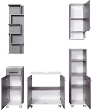 Schildmeyer Badmöbel-Set Rhodos, (Set, 5-St), mit Metallgriffen, verstellbare Einlegeböden