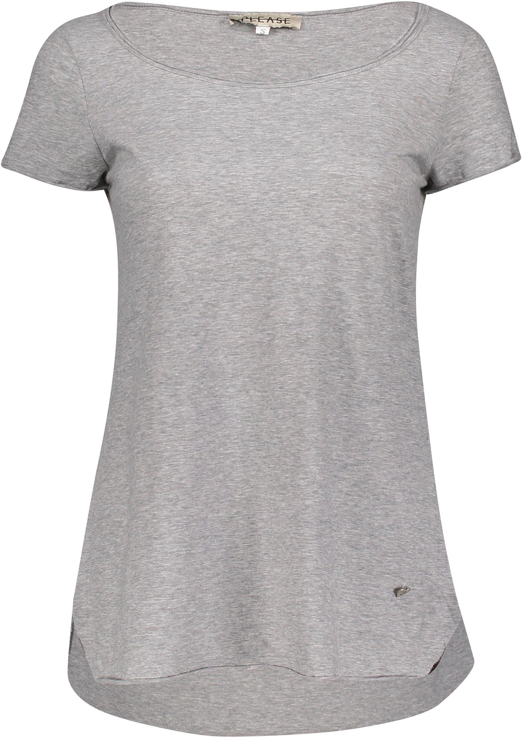 Please mit 1907 leicht Please angeschnittenen Metal-Label T-Shirt M00A grigio meliert) (grau melange Jeans Saumabschlüssen und