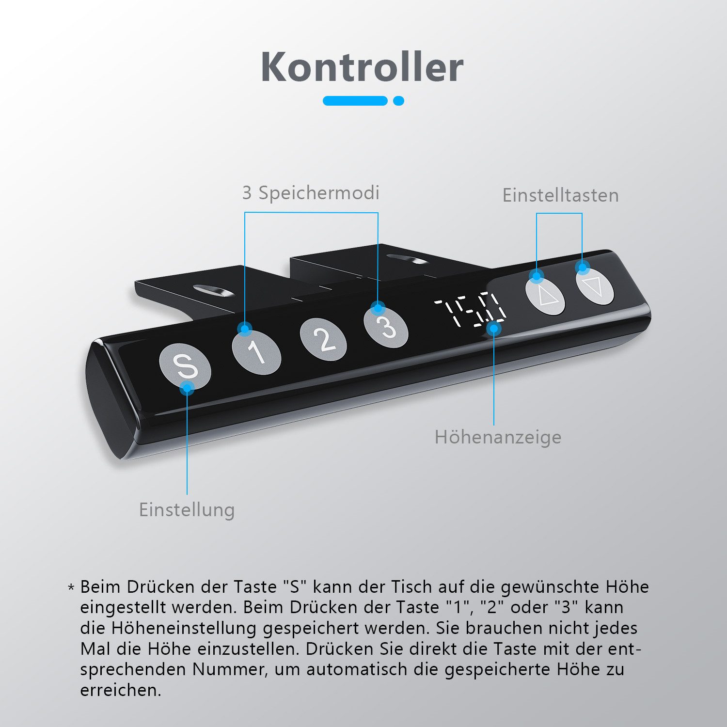 SONNI Schreibtisch Elektrisch Höhenverstellbarer Schreibtisc Bürstenloser Motor, mit 3 Memory-Funktionen, Anti-Kollisionssystem, Kabelmanagement – Bild 5 von 5