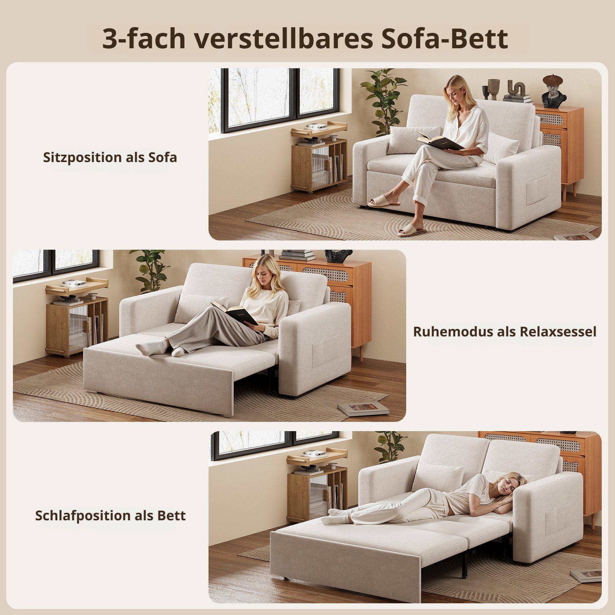 Bealife 2-Sitzer Schlafsofa 2-Sitzer Ausziehbar, Modernes Veloursstoff Sofabett