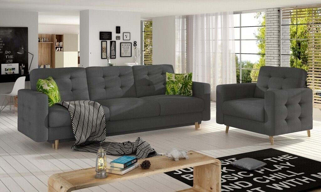 Sofa Polstermöbel Grau Made Polster 3+1 Braune Sofagarnitur, Chesterfield Sitzer Couch Europe JVmoebel in