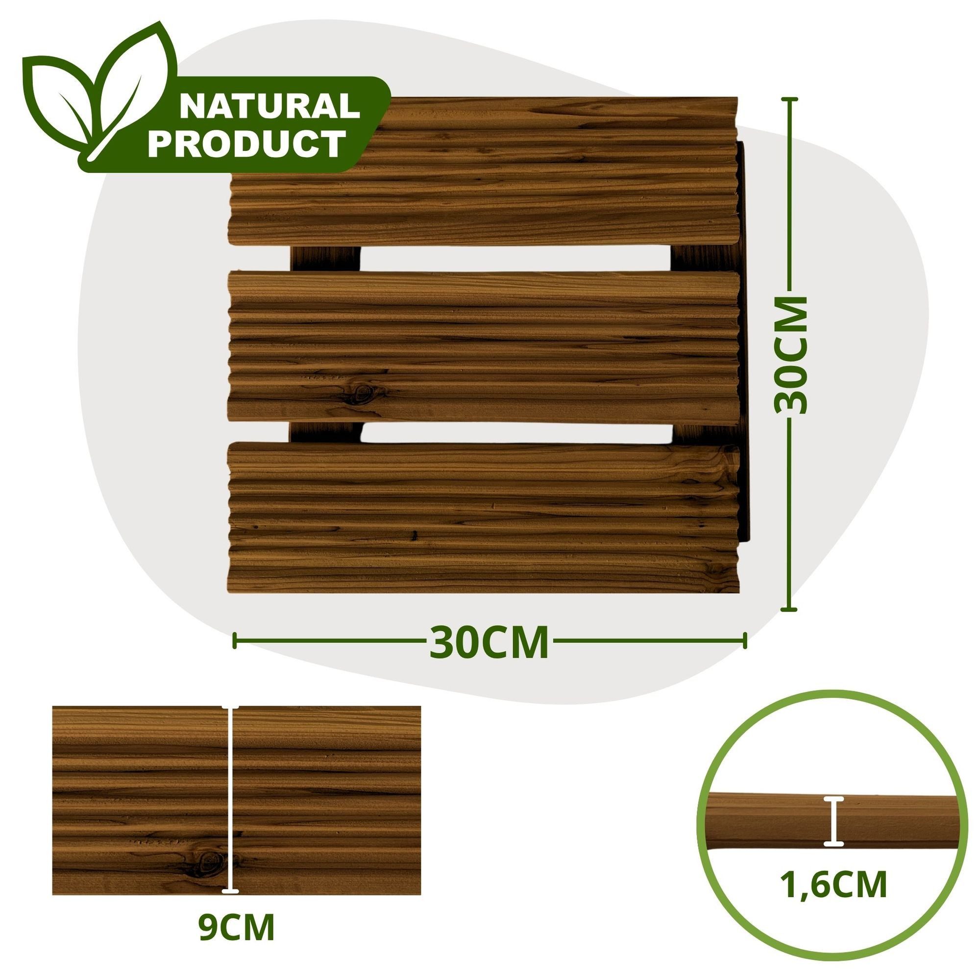 Thumbnail - Floranica Trittsteine Holzfliese Terrassenfliese Massives Lärchenholz Balkonfliesen, 30x30 cm, Braun, 1-St., Fein Geriff...