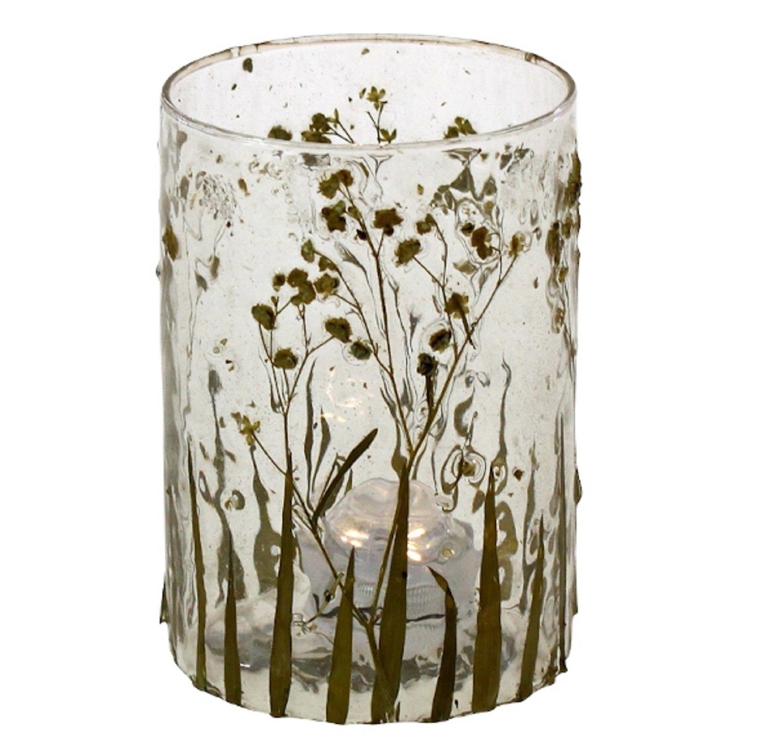 Werner Voß Teelichthalter Windlicht Teelicht Halter Glas H=10cm Gräser Blumen gold Kerze Laterne (1 x Windlicht)