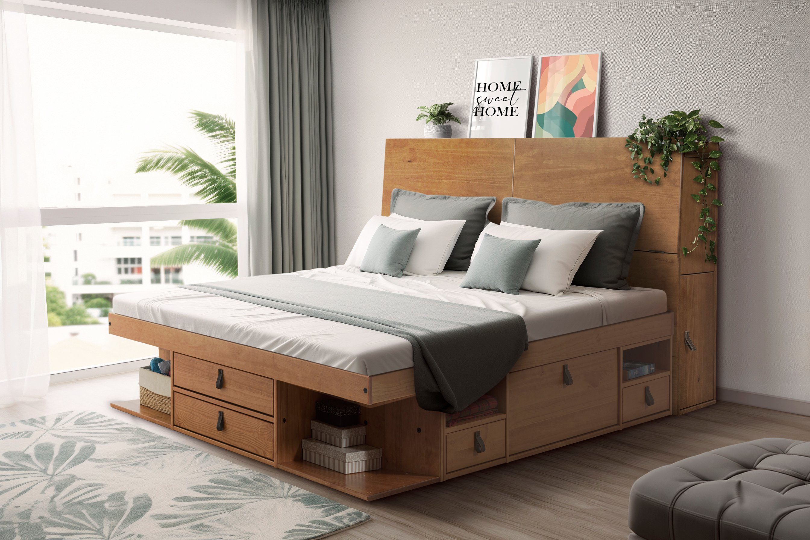 Memomad Schlafzimmer-Set Bali Set, (Spar-set (1 Bali Bett und 1 Bali Kopfteil), Memomad Bali Set), ideale Lösung für kleine Schlafzimmer