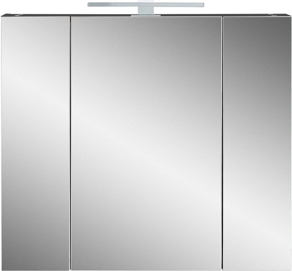 möbelando Spiegelschrank 391 (BxHxT: 76x71x23 cm) in anthrazit mit 3 Türen  und 6 Einlegeböden