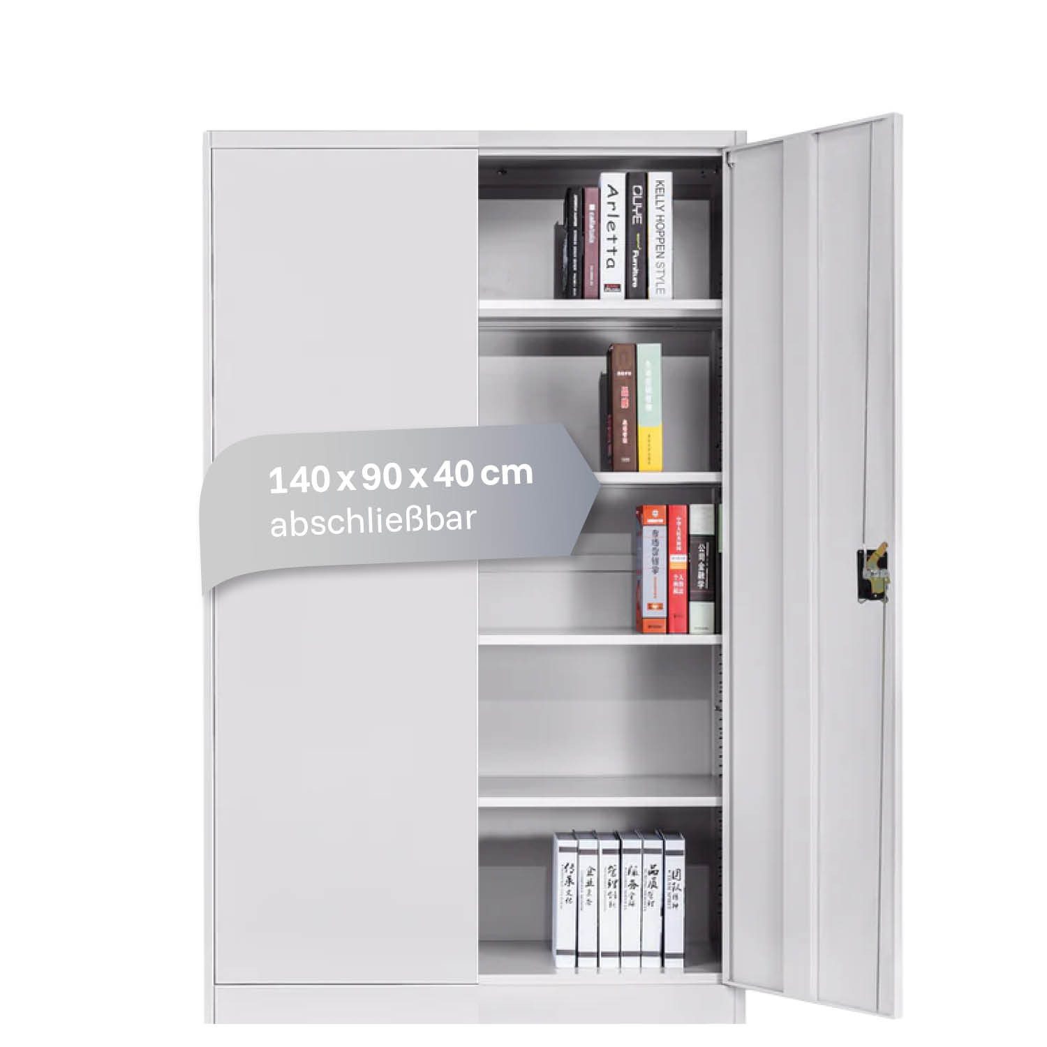 LagerZwei Aktenschrank Stahlschrank 140x90x40 cm (1-St) 3-fach verriegelt, 4 höhenverstellbare Böden, Flügeltüren 130°