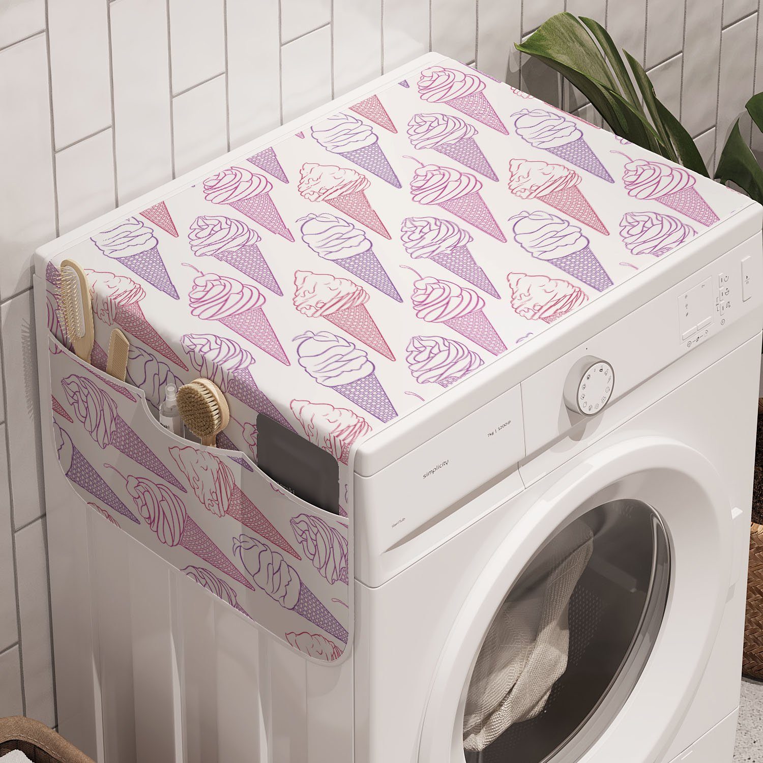 Abakuhaus Badorganizer Anti-Rutsch-Stoffabdeckung für Waschmaschine und Trockner, Dessert Cherry Ice Cream Patterns