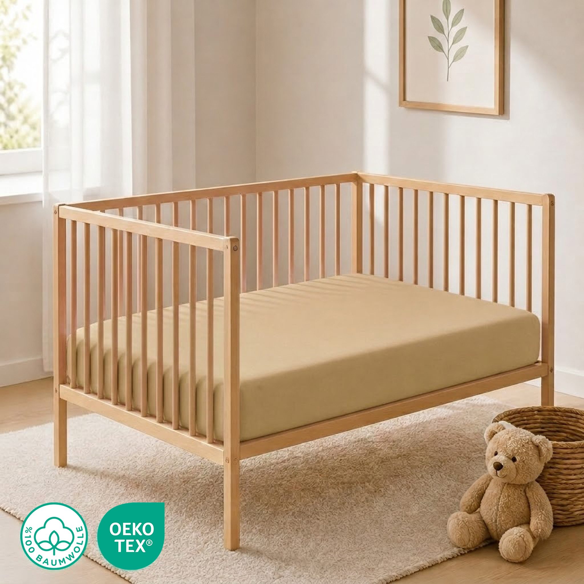 Buymax Spannbettlaken Babybett Kinderbett 60x120cm 70x140cm, Jersey 100% Baumwolle, Gummizug: Rundumgummi, (1 Stück), bis 15 cm Matratzenhöhe, weich, atmungsaktiv, hautfreundlich