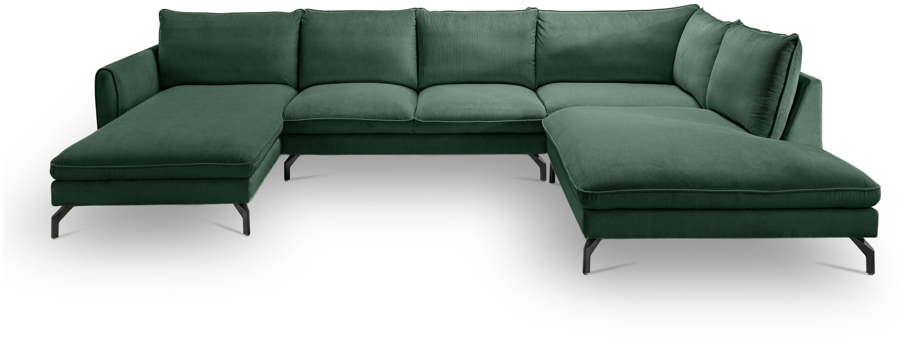 xonox.home Wohnlandschaft, in U-Form Recamiere rechts aus Kleincord in smaragdgrün 361x87x202cm