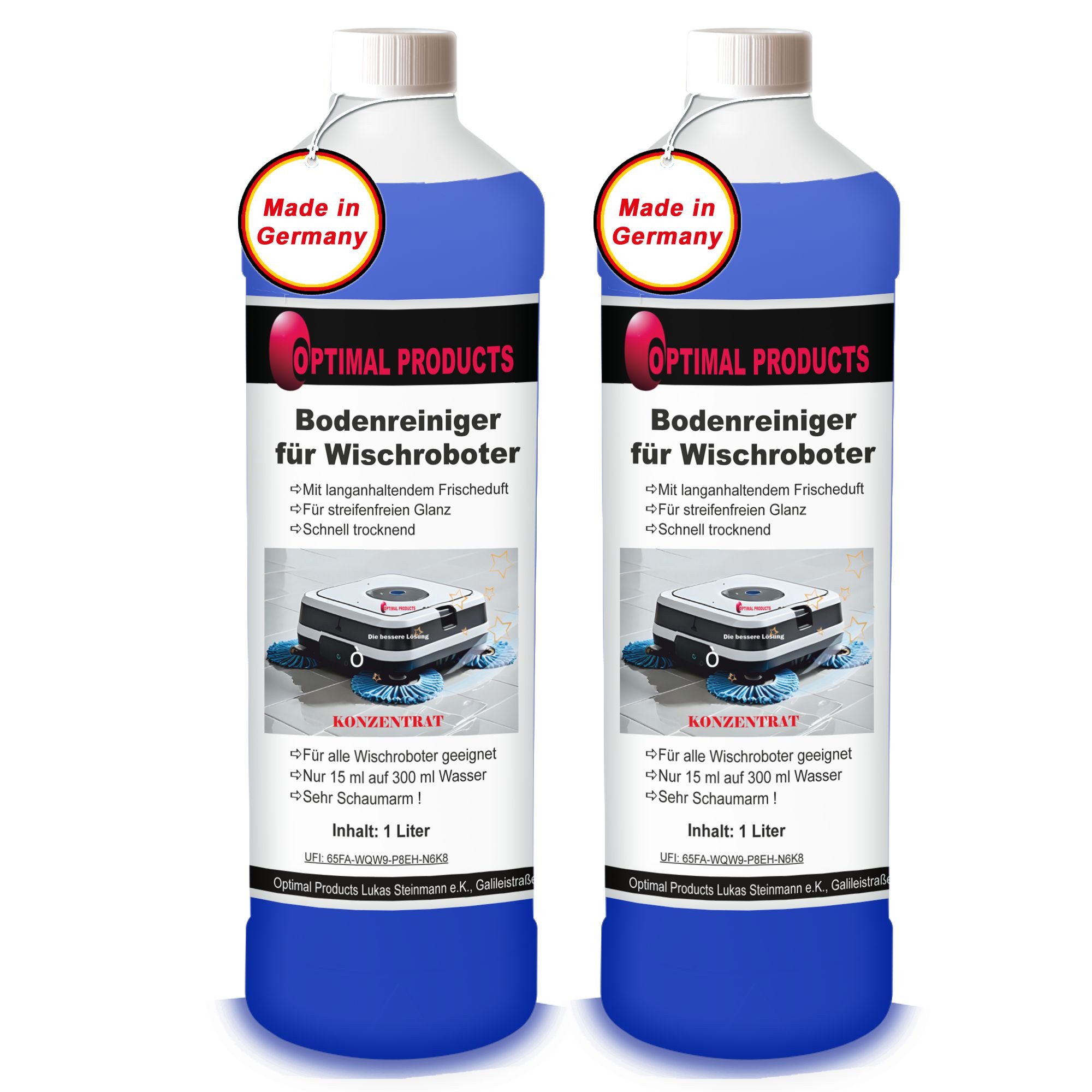 Optimal Products die bessere Lösung Bodenreiniger für Wischroboter Fussbodenreiniger (Set, [- 2 x 1 Liter Konzentrat mit frischeduft)