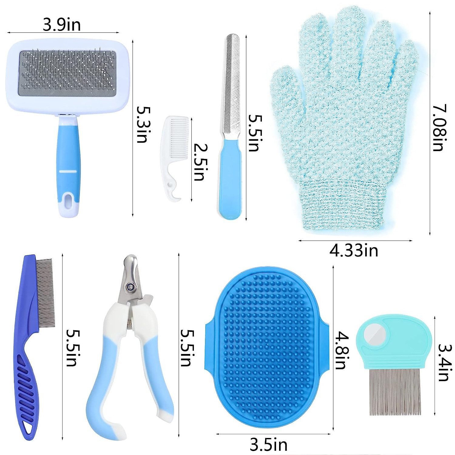 AFKSMILE Fellbürste Kaninchen Pflege Set, für Hasen Kätzchen Meerschweinchen Frettchen, Mit Nagelknipser Trimmer Haarentferner Feile Kamm Shampoo Badebürste