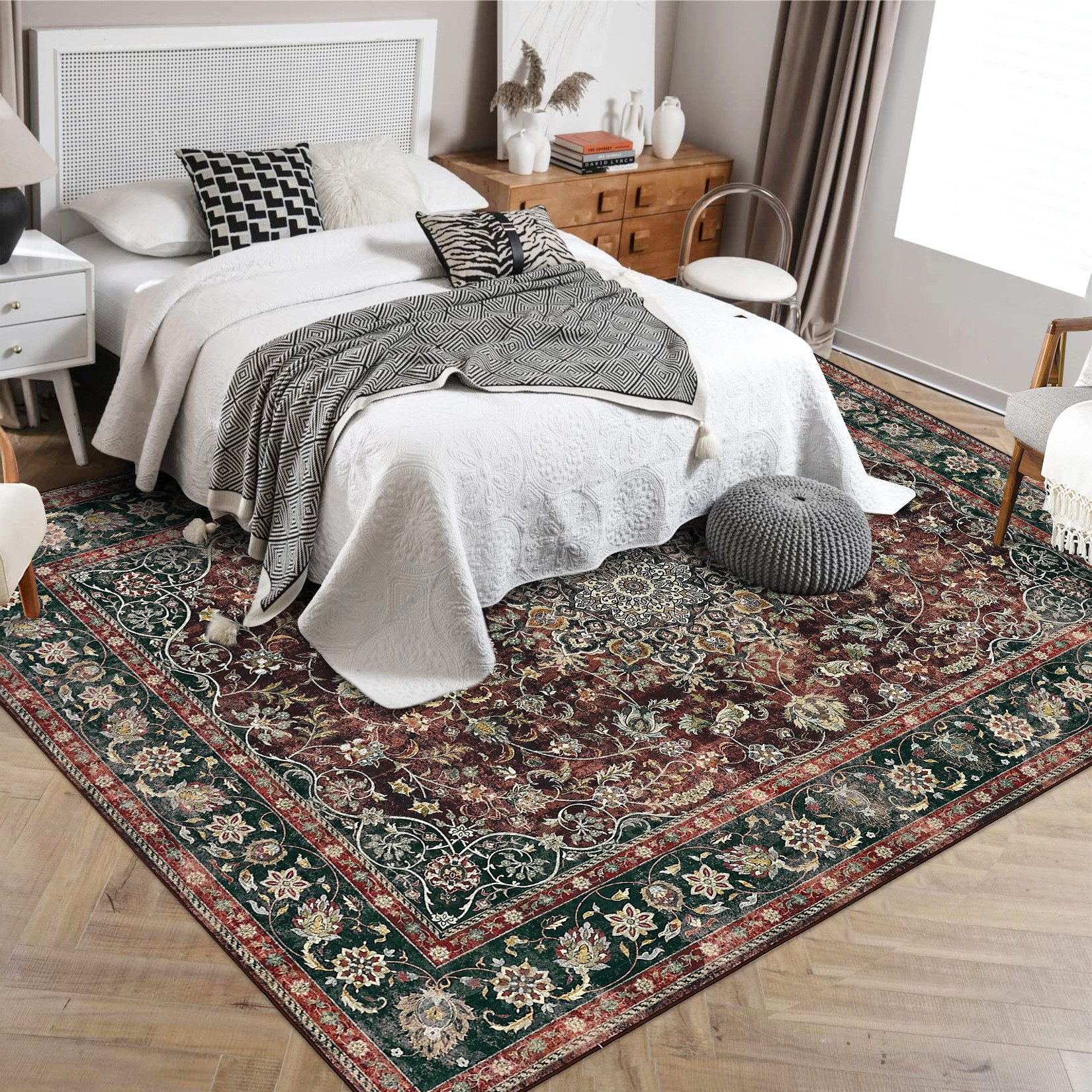 GarveeMore Teppich Teppich Wohnzimmer Waschbarer Vintage Teppich Schlafzimmer