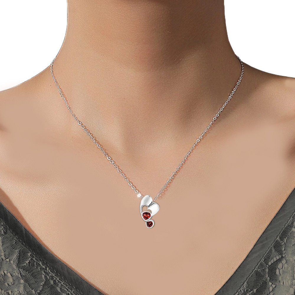 Limana Herzkette echte Edelsteine roter Granat 925 Silber Kette mit Herz Frauenkette (inkl. Herz Geschenkdose und Tasche), Liebesgeschenk Set Liebe Geschenk für Frauen Damen Freundin Mutter Oma