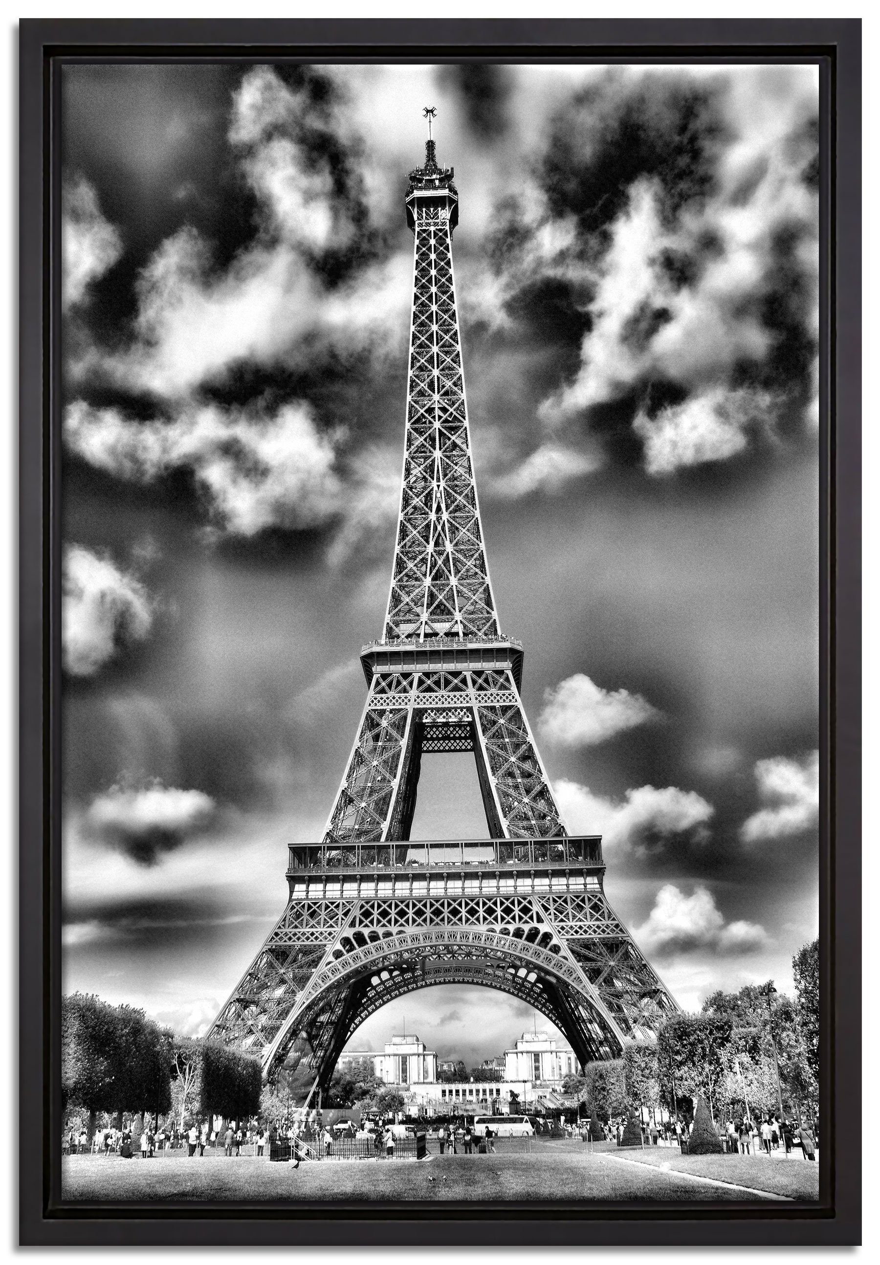 Pixxprint Leinwandbild Eifelturm Paris, Wanddekoration (1 Leinwandbild fertig in einem gefasst, Zackenaufhänger inkl. bespannt, St), Schattenfugen-Bilderrahmen