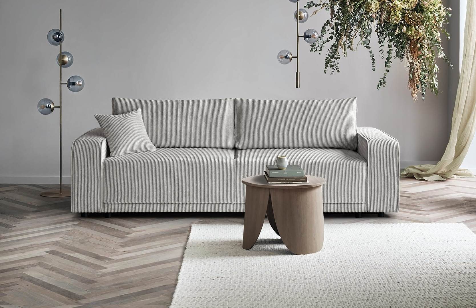 Beautysofa Schlafsofa PRIMO, modernes Design Sofa, Wellenfedern, Schlaffunktion, Bettkasten, breite Armlehnen