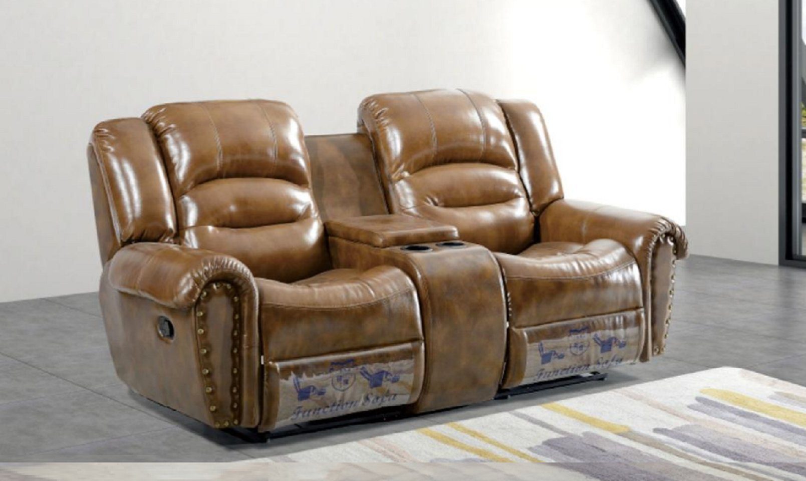mit Modern JVmoebel Teile, Relaxfunktion 2-Sitzer Braun Luxus 1 Design Sitzer Neu, Polster Sofa Couch 2
