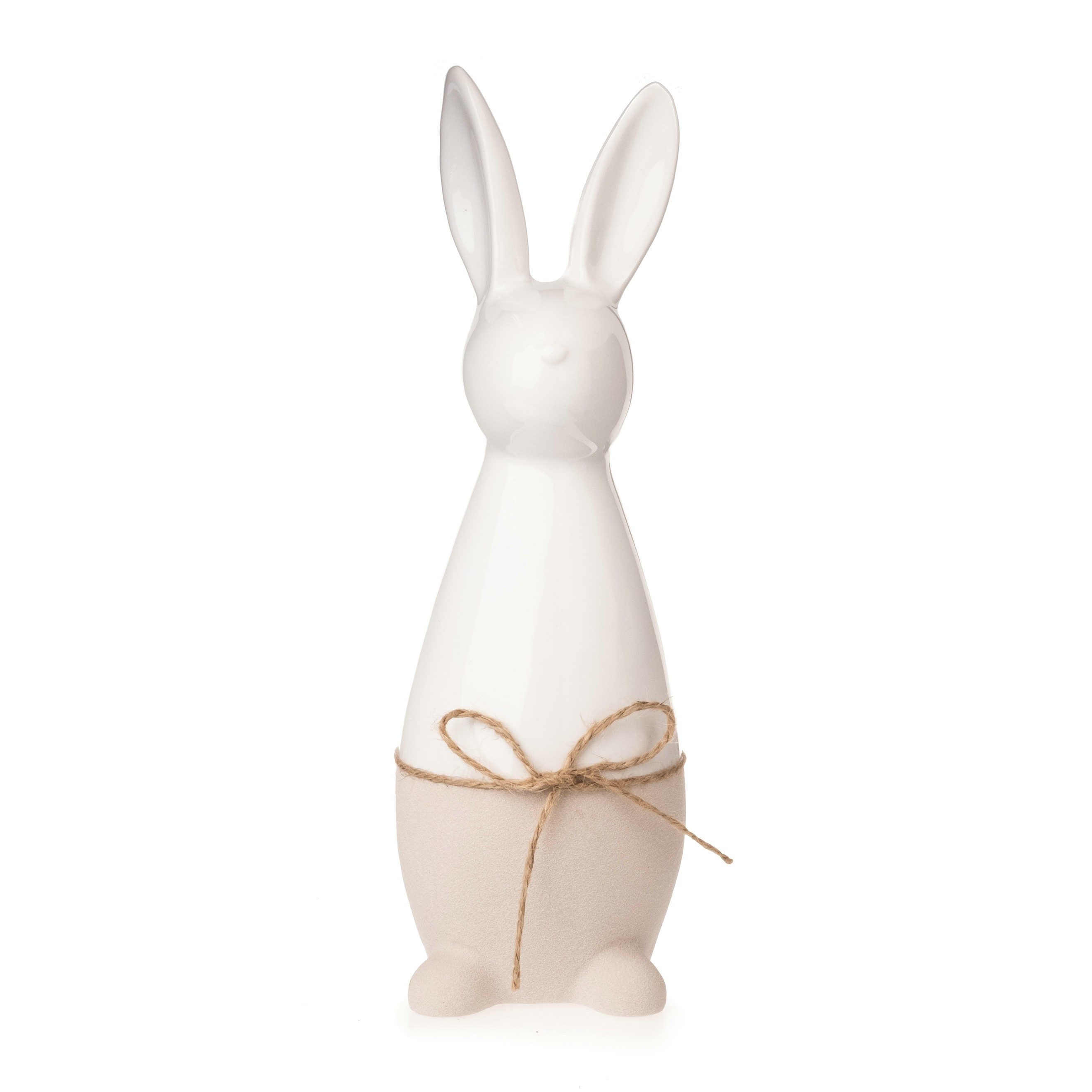 finehomegarden Osterhase Hase Ostern Figur weiß-beige mit Schleife Keramik H17+H25+H31cm (1 St), Skulptur Landhaus Osterdekoration 3Größen wählbar / Paket