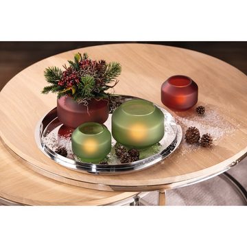 Fink Teelichthalter Teelichthalter / Vase EILEEN - grün - Glas - H.12cm x Ø 15cm (1 St), außen foliert - mundgeblasen