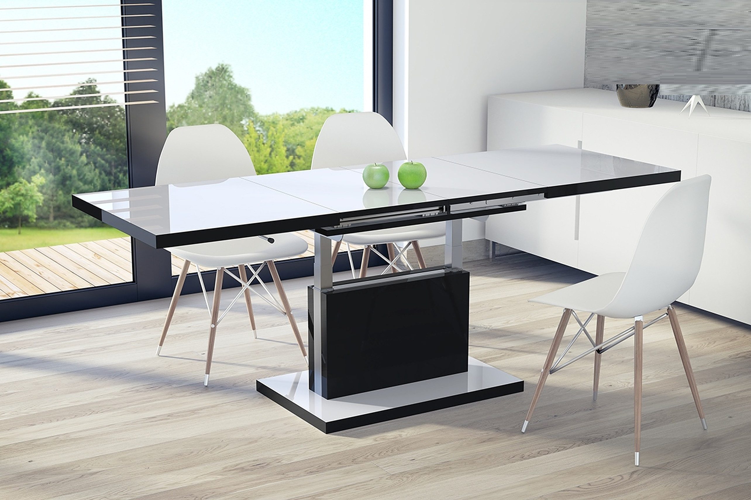 Mazzoni Couchtisch Aston Weiß-Schwarz Hochglanz höhenverstellbar ausziehbar günstig online kaufen