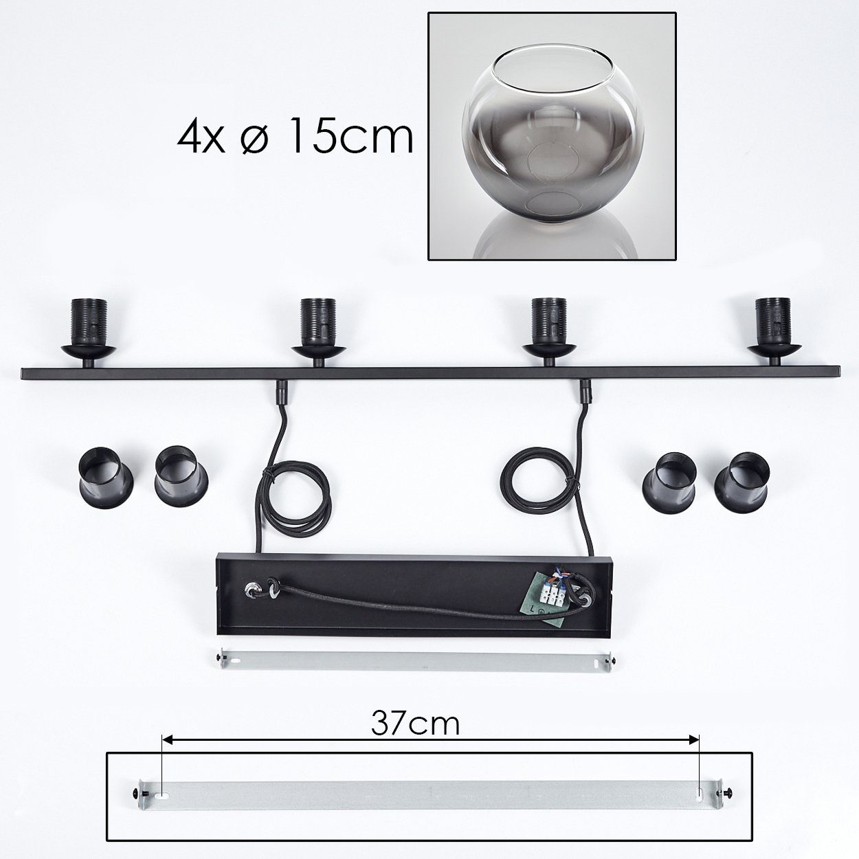 Leuchtmittel, Schwarz/Rauchfarben/Klar, cm), Metall/Glas max. Höhe Hängeleuchte x hofstein Hängelampe ohne cm, E27 4 111,5 in mit Pendelleuchte aus (15 Glasschirmen