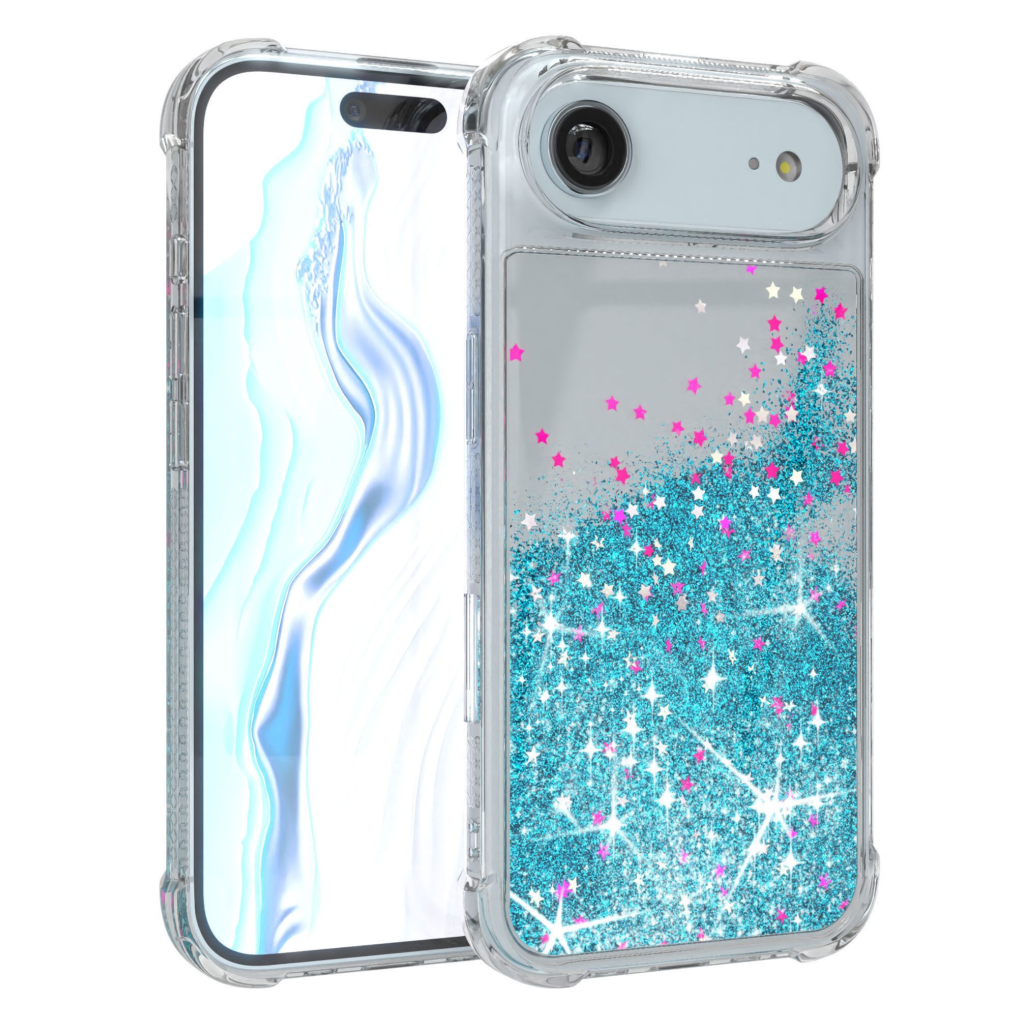 EAZY CASE Handyhülle Liquid Glittery Case für Apple iPhone 17 Air 6,5 Zoll, Gloss Slimcover Girly Backcover Bling Phone Case kratzfeste Cover Blau
