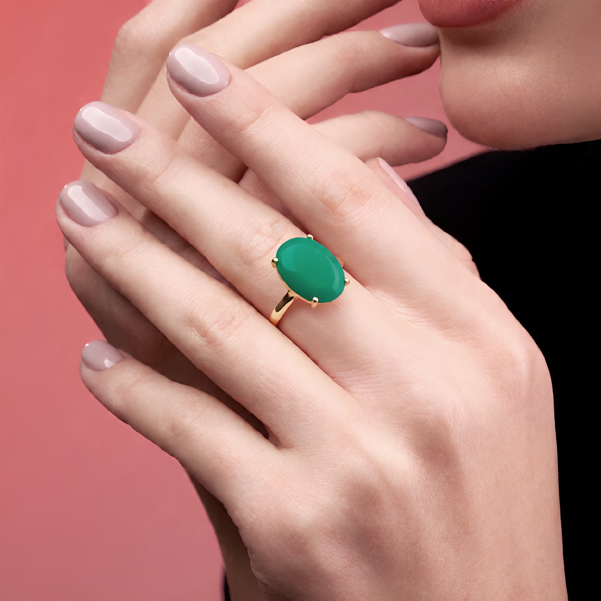 Cavill Solitärring Cavill Ring 3,8 ct Grüner Achat, Ovalschnitt, Silber gol günstig online kaufen
