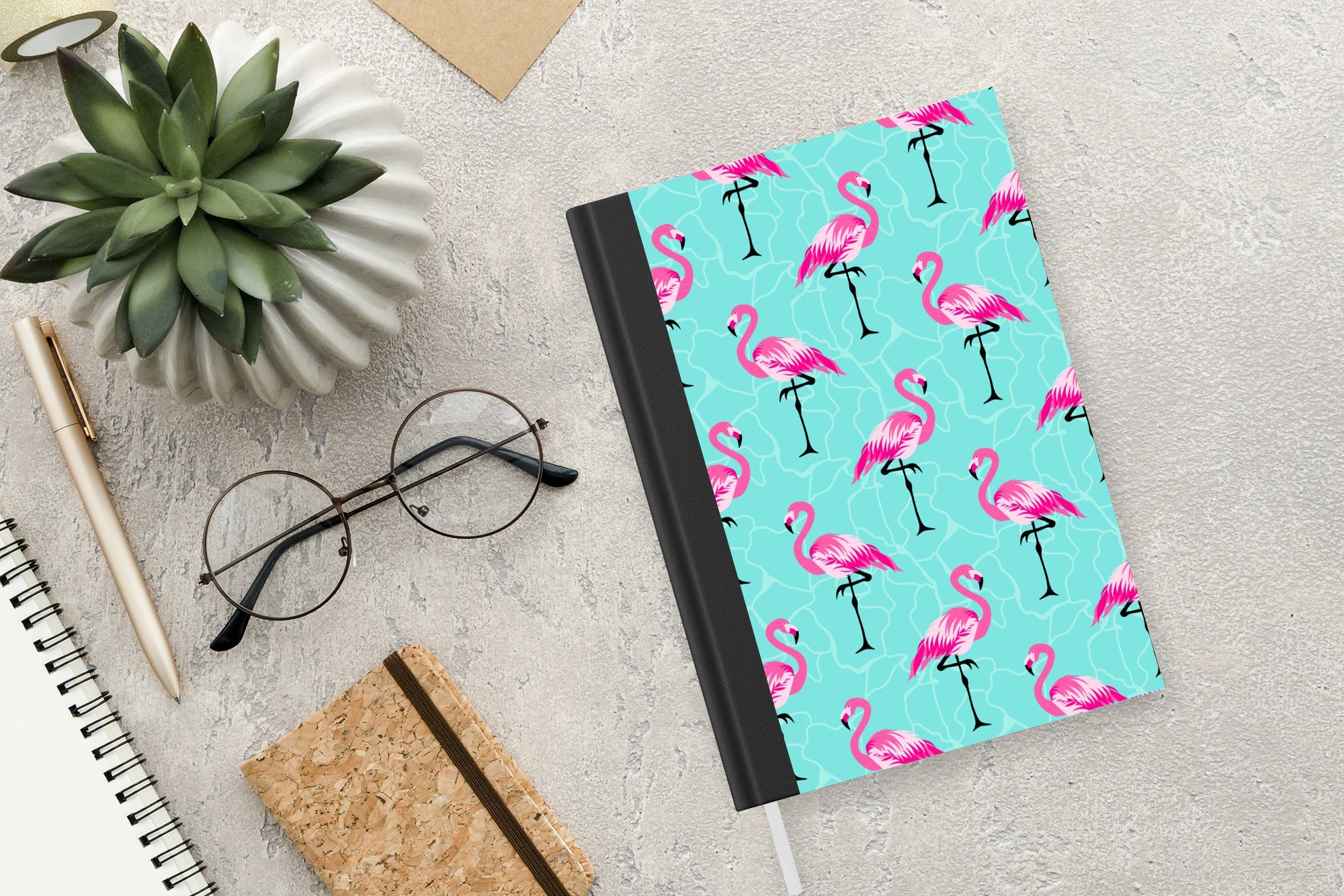 Tagebuch, Notizheft, A5, Seiten, Flamingo Muster, Notizbuch 98 - MuchoWow Journal, Merkzettel, - Haushaltsbuch Rosa