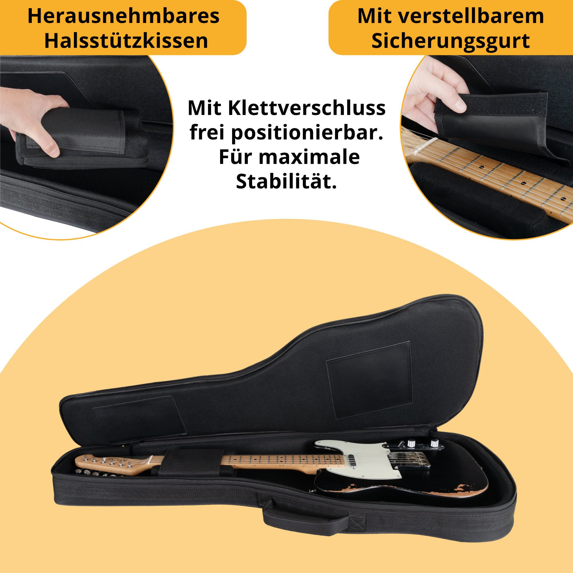 Rocktile Gitarrentasche EGSC-1122BK Softcase für E-Gitarre - Passgenau für jede E-Gitarre, gepolsterter E-Gitarren-Softcase mit Rucksackgarnitur