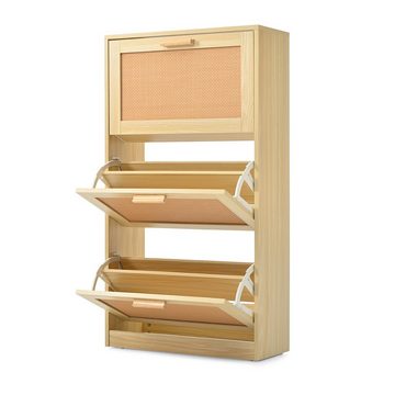 Ulife Schuhschrank Schuhregal für schmale Flure, Holzwerkstoff & Rattan Maße: B60/H109.5/T24 cm