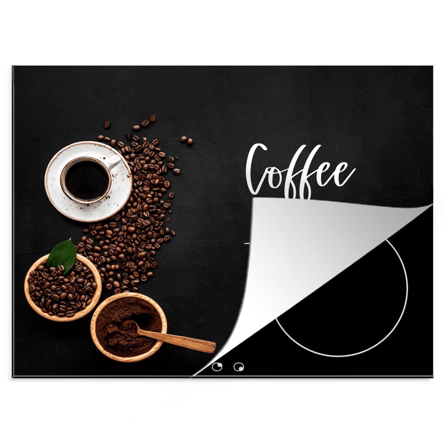 MuchoWow Herdblende-/Abdeckplatte Kaffeezeit - Küche - Kaffee - Induktionsschutz - Kochfeld -, Vinyl, (1 tlg), 60x52 cm, Mobile Arbeitsfläche nutzbar, Ceranfeldabdeckung