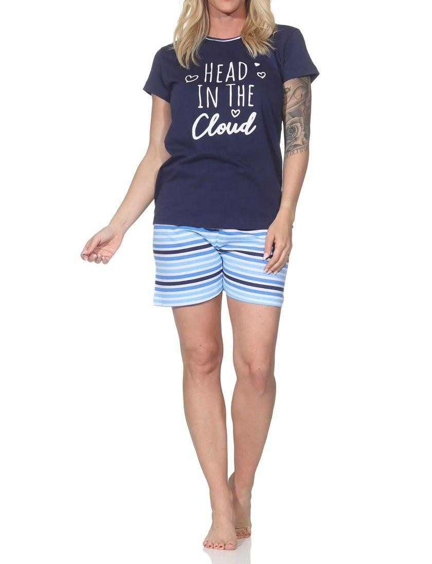 Pyjama Normann Damen Schlafanzug Shorty kurzarm mit gestreifter Pyjamahose