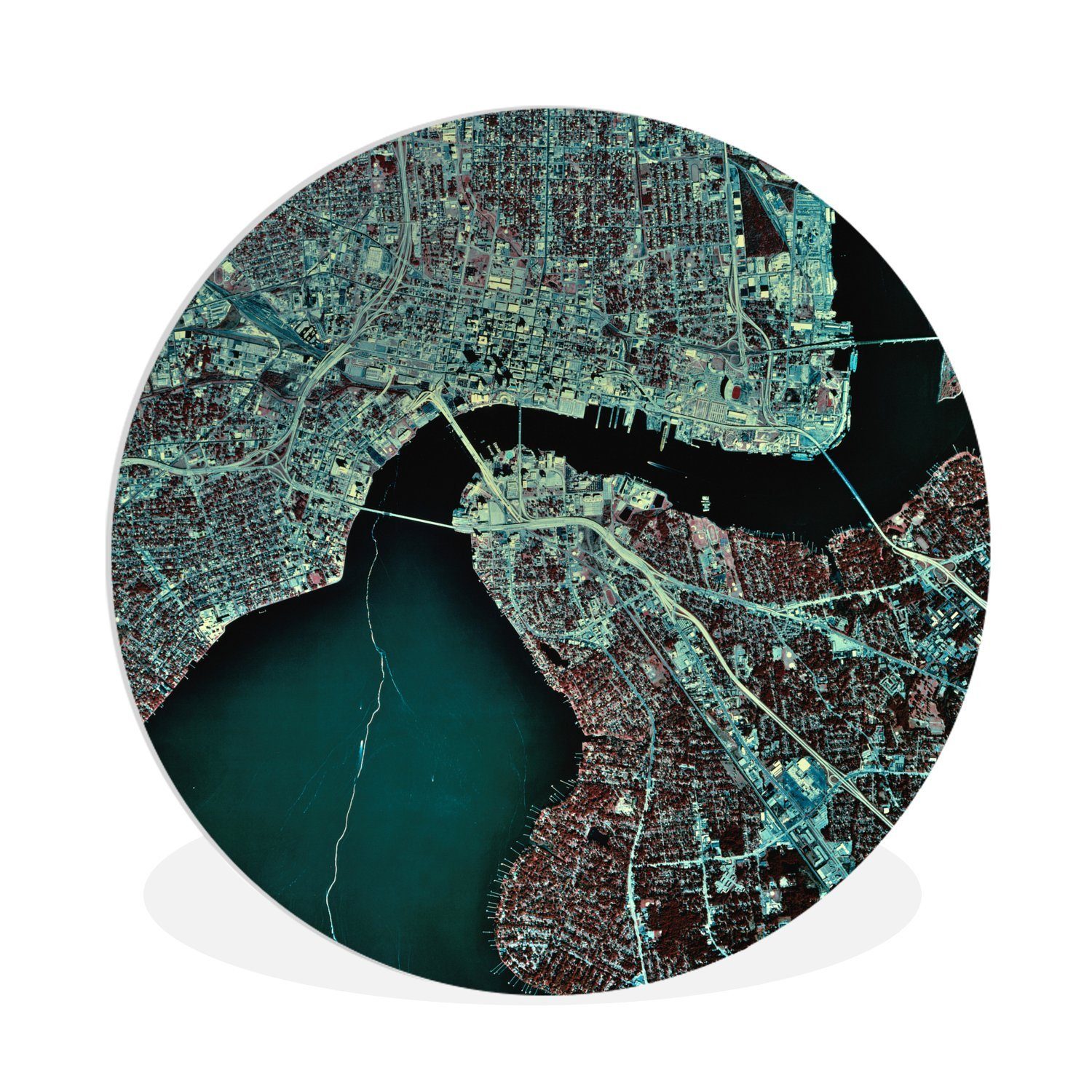 MuchoWow Gemälde Satellitenbild von Jacksonville in Florida, USA, (1 St), Kreis Wanddekoration Forex, Rundes Wandbild, Wohnzimmer, 30x30 cm