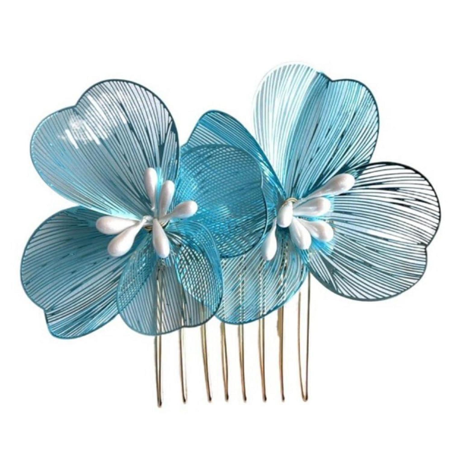LuxusKollektion Haarnadeln Braut Haarkamm Blau 7x6cm Perlen 4Stück