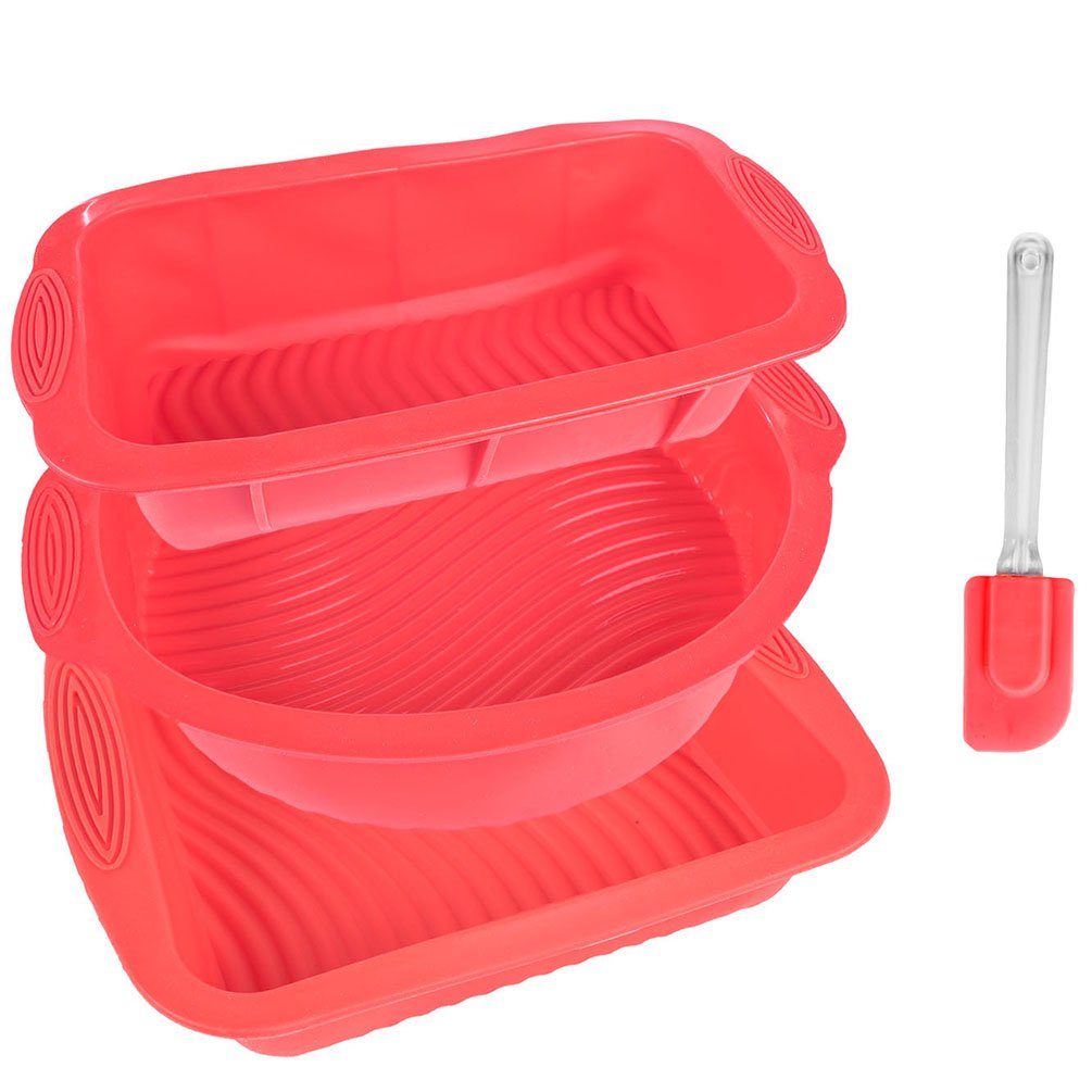 mixed24 Backform 4er Set Silikon Backformen, (1x Brotform 1x Kastenform 1x Rundform 1x Teigschaber 4-tlg)